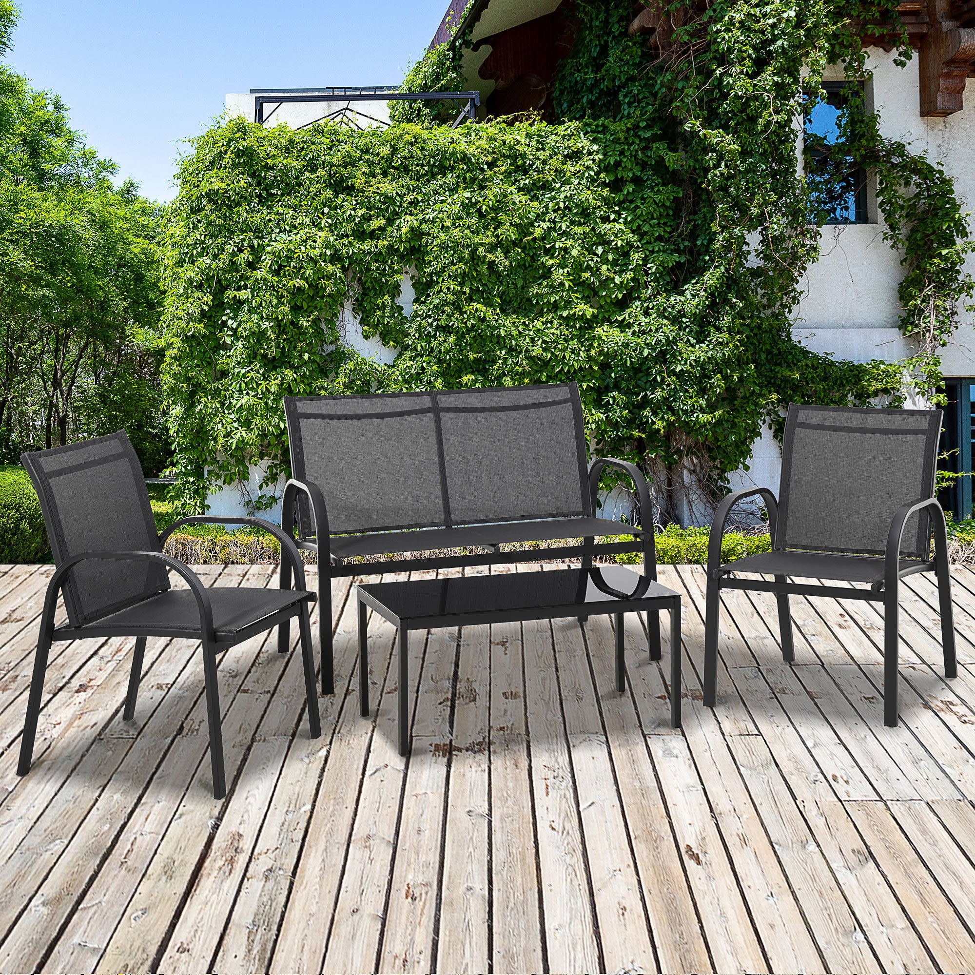 4-Piece Patio Set - Dark Grey Steel-DECOROLALA