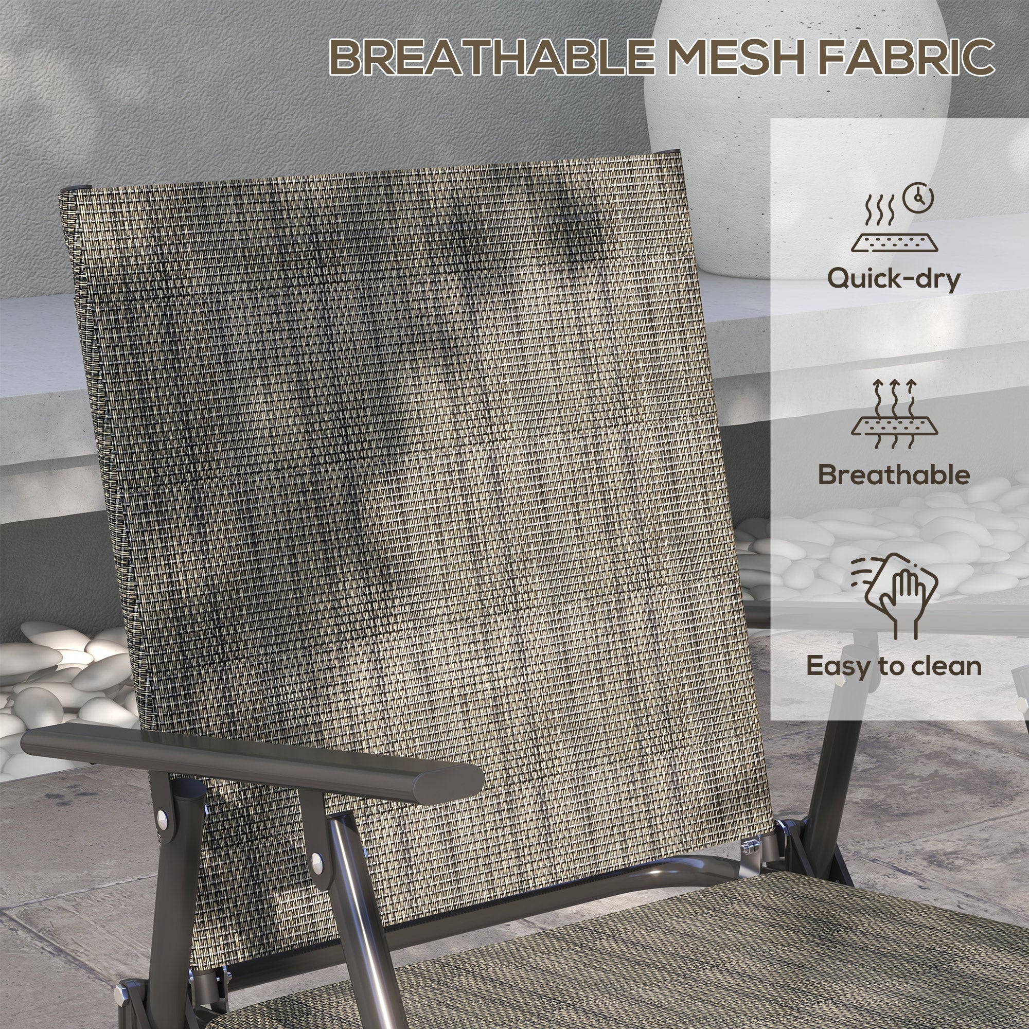 4-Piece Patio Set - Foldable Chairs, Loveseat & Glass Table, Mixed Brown-DECOROLALA