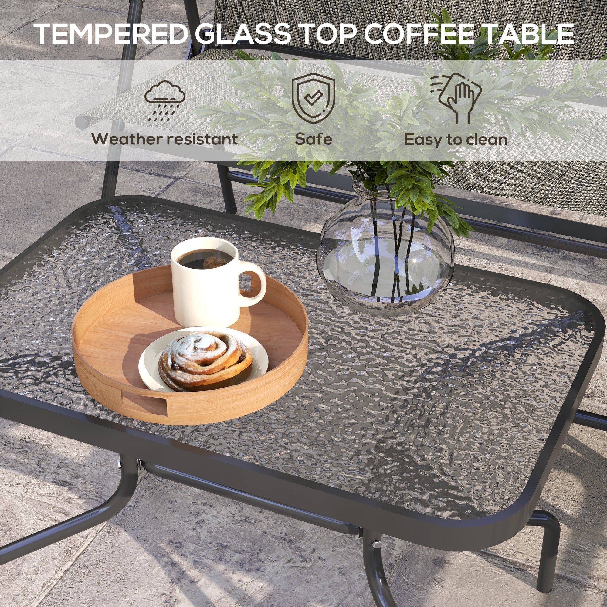 4-Piece Patio Set - Foldable Chairs, Loveseat & Glass Table, Mixed Brown-DECOROLALA