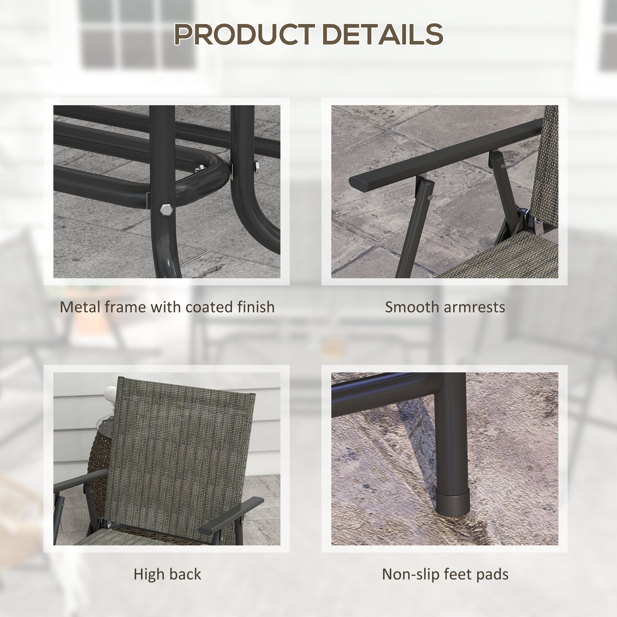 4-Piece Patio Set - Foldable Chairs, Loveseat & Glass Table, Mixed Brown-DECOROLALA