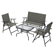 4-Piece Patio Set - Foldable Chairs, Loveseat & Glass Table, Mixed Brown-DECOROLALA