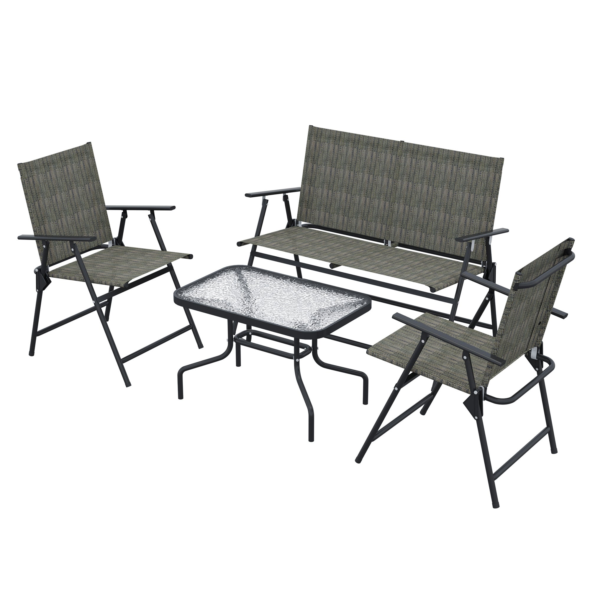 4-Piece Patio Set - Foldable Chairs, Loveseat & Glass Table, Mixed Brown-DECOROLALA