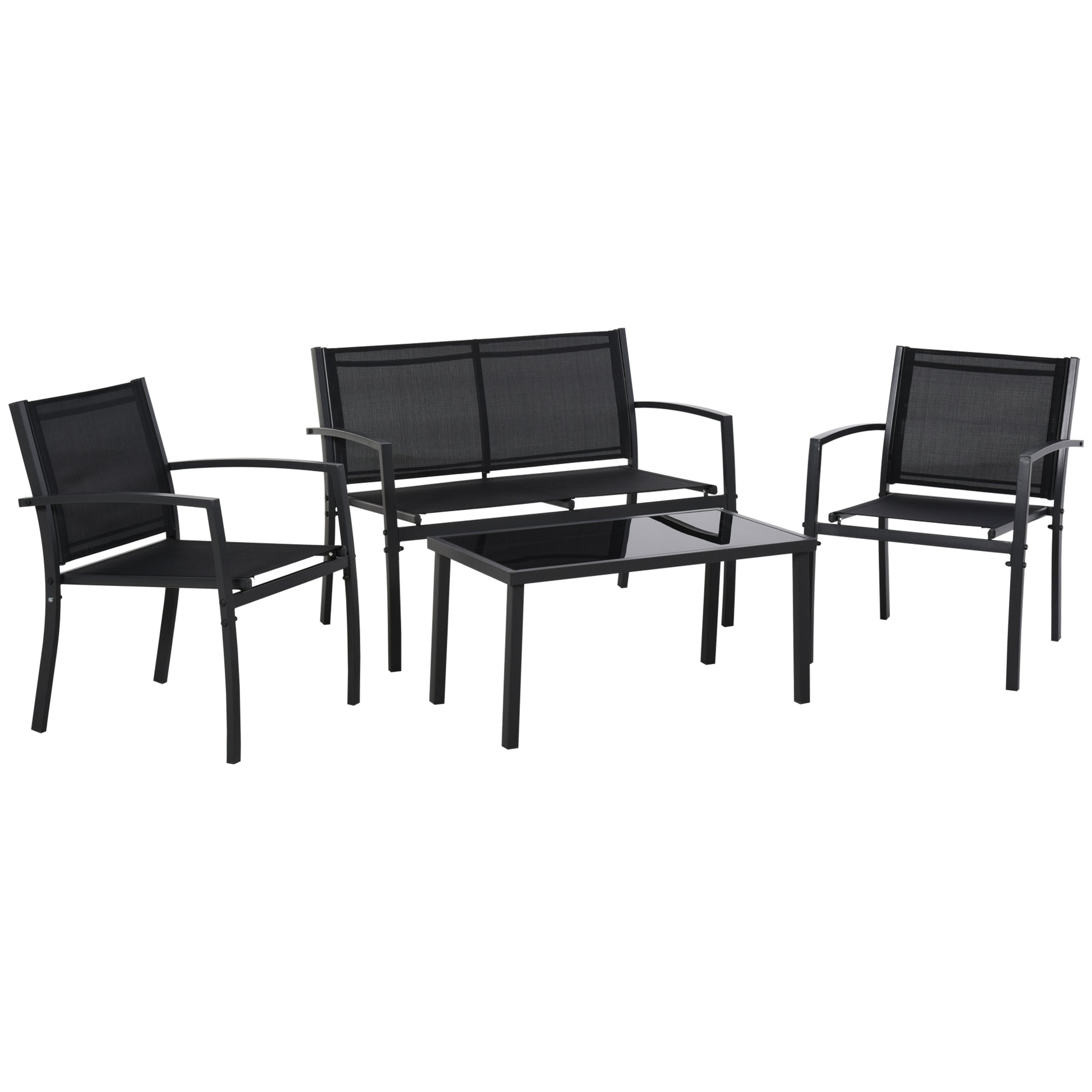 4-Piece Patio Set Glass Top Coffee Table Black-DECOROLALA