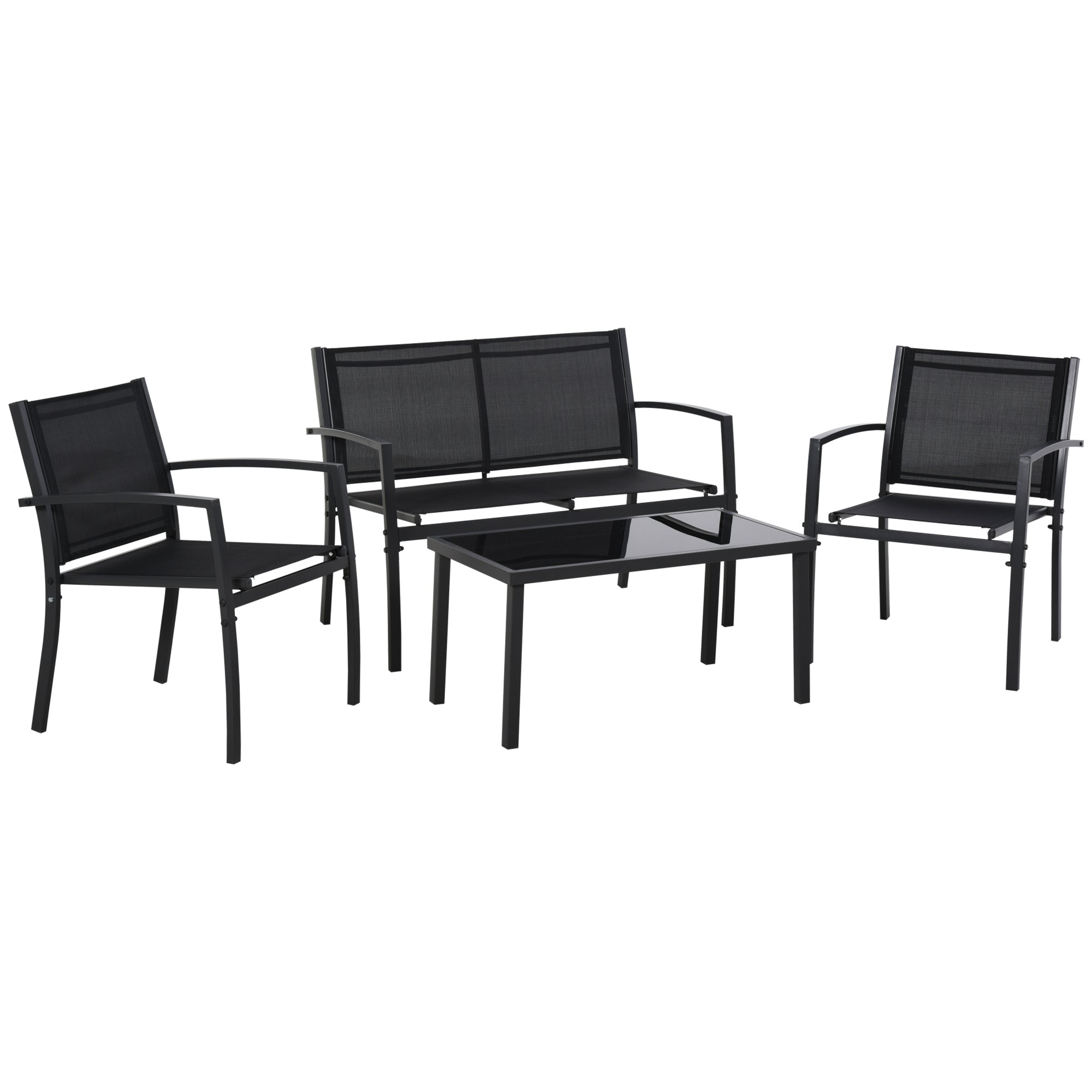4-Piece Patio Set Glass Top Coffee Table Black-DECOROLALA
