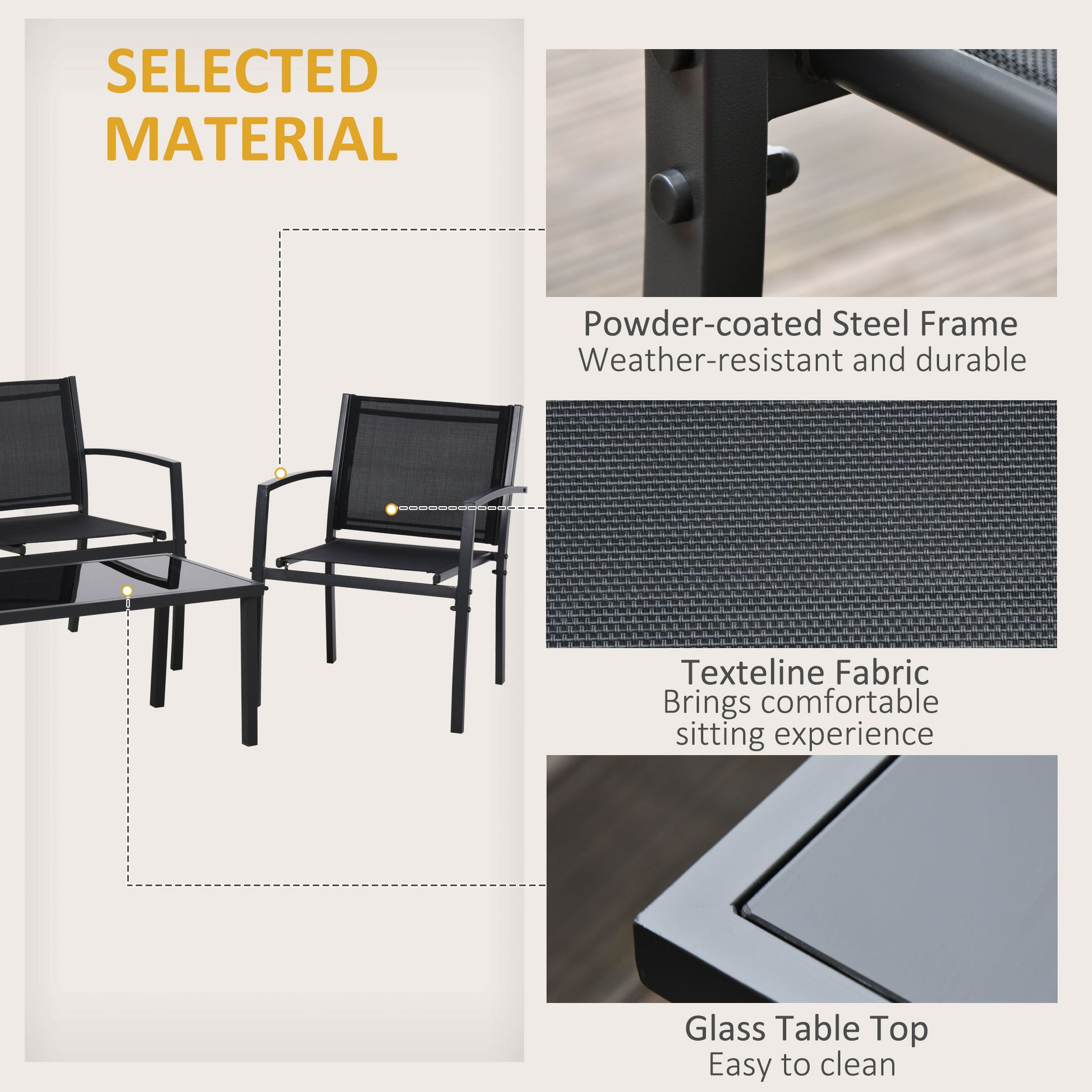 4-Piece Patio Set Glass Top Coffee Table Black-DECOROLALA