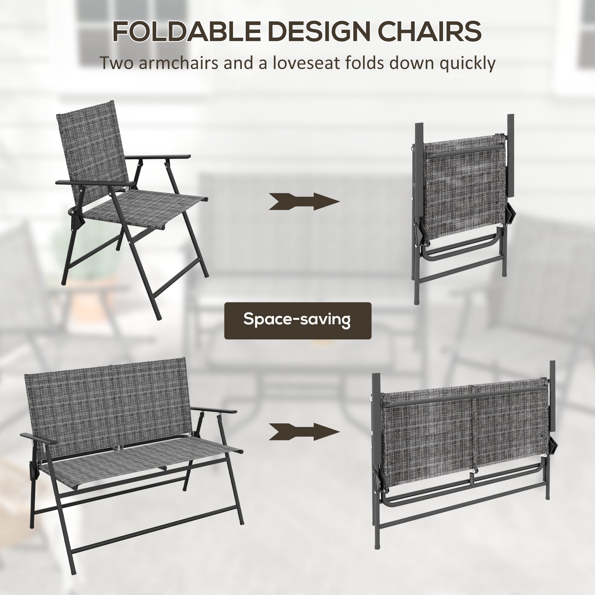 4-Piece Patio Set, Grey, Steel, Foldable, Garden Furniture-DECOROLALA