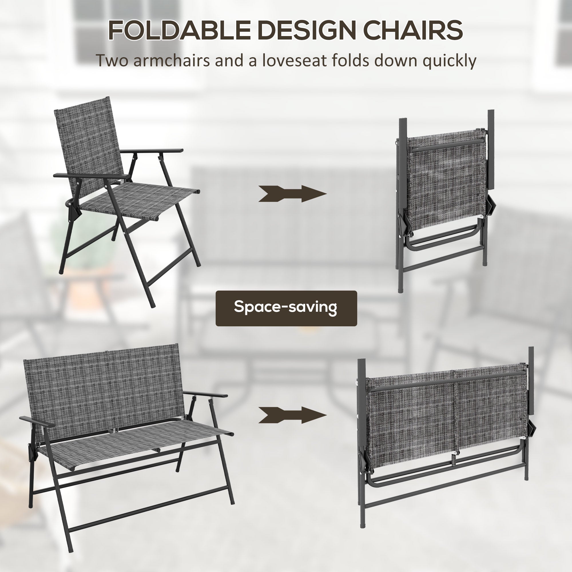 4-Piece Patio Set, Grey, Steel, Foldable, Garden Furniture-DECOROLALA