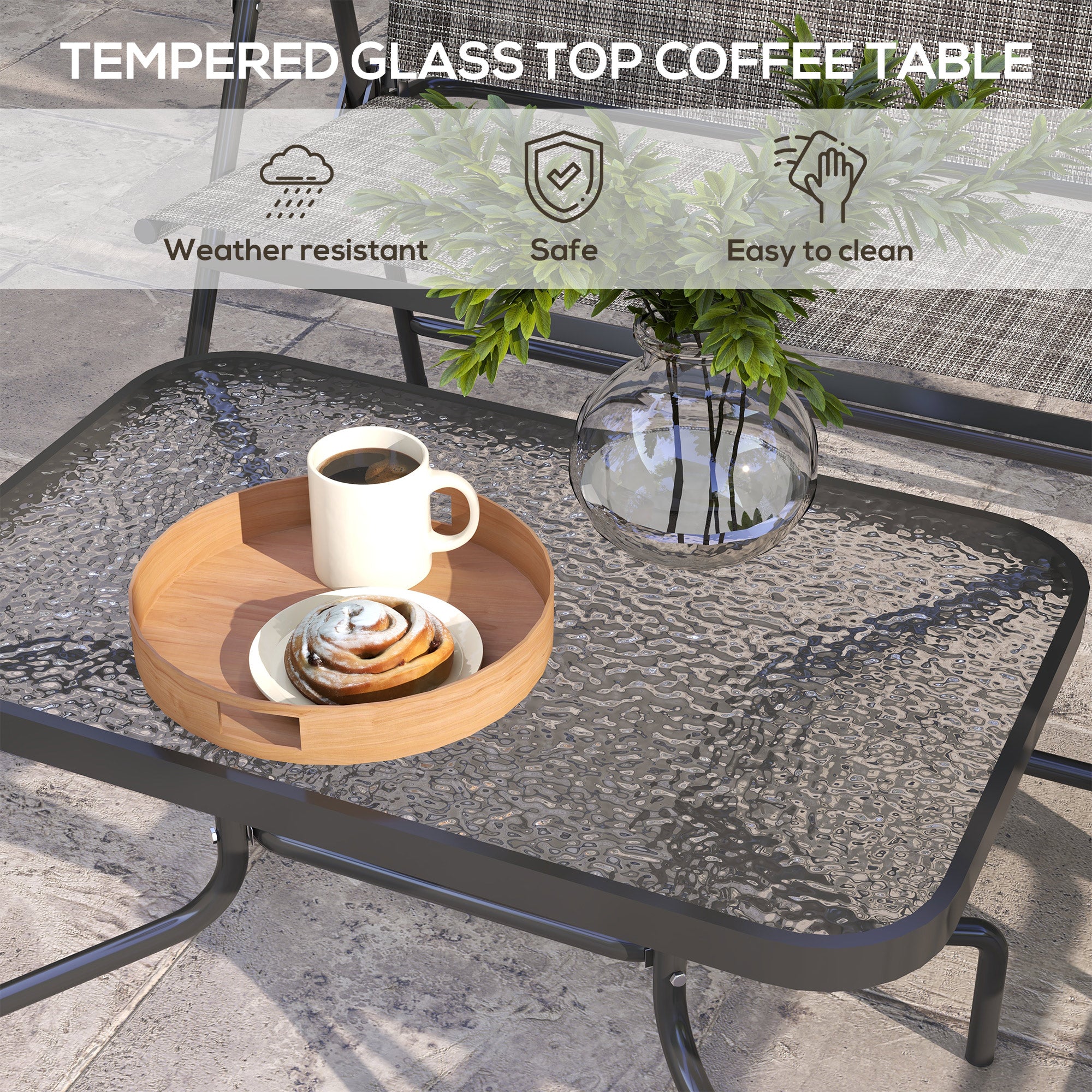 4-Piece Patio Set, Grey, Steel, Foldable, Garden Furniture-DECOROLALA