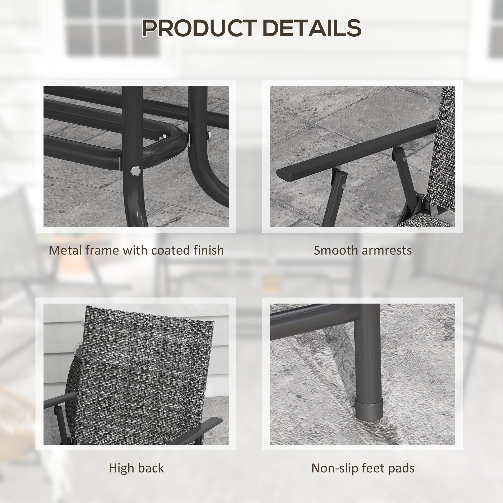 4-Piece Patio Set, Grey, Steel, Foldable, Garden Furniture-DECOROLALA