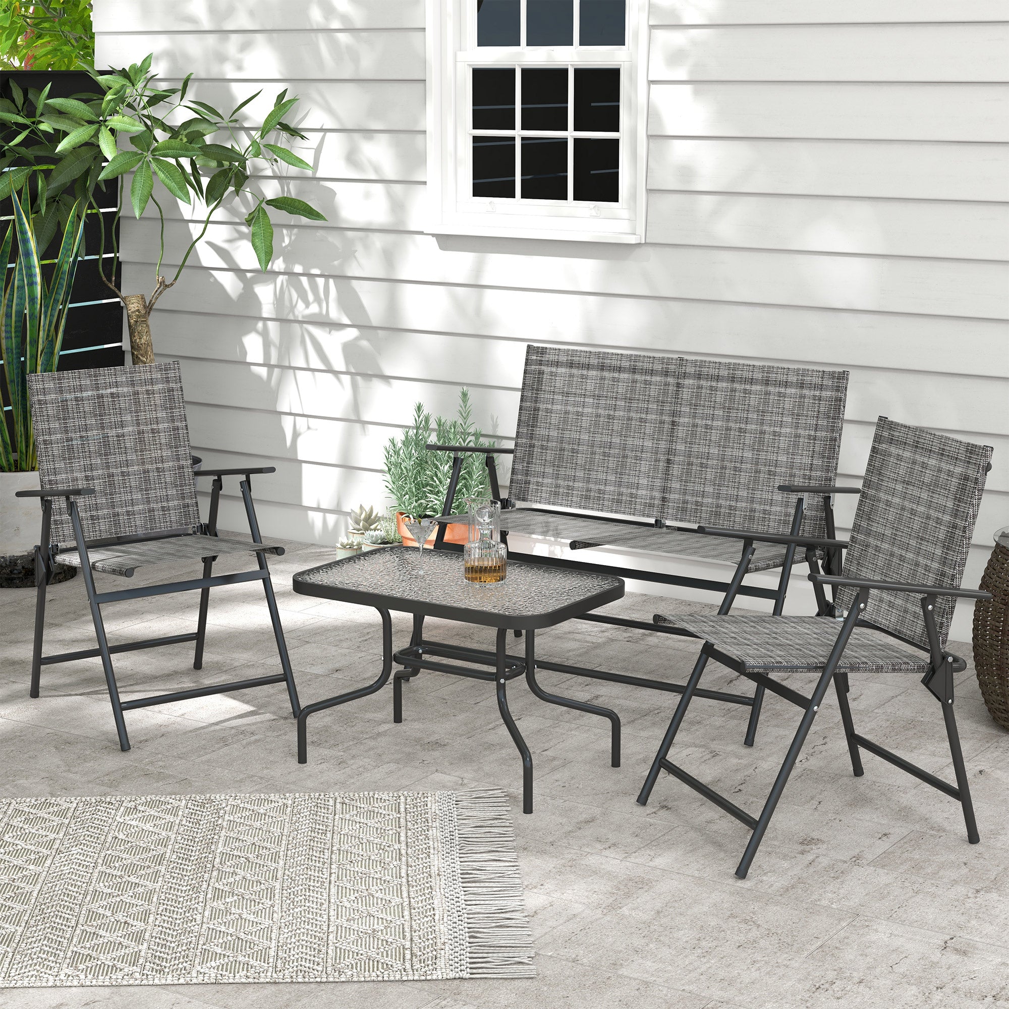4-Piece Patio Set, Grey, Steel, Foldable, Garden Furniture-DECOROLALA