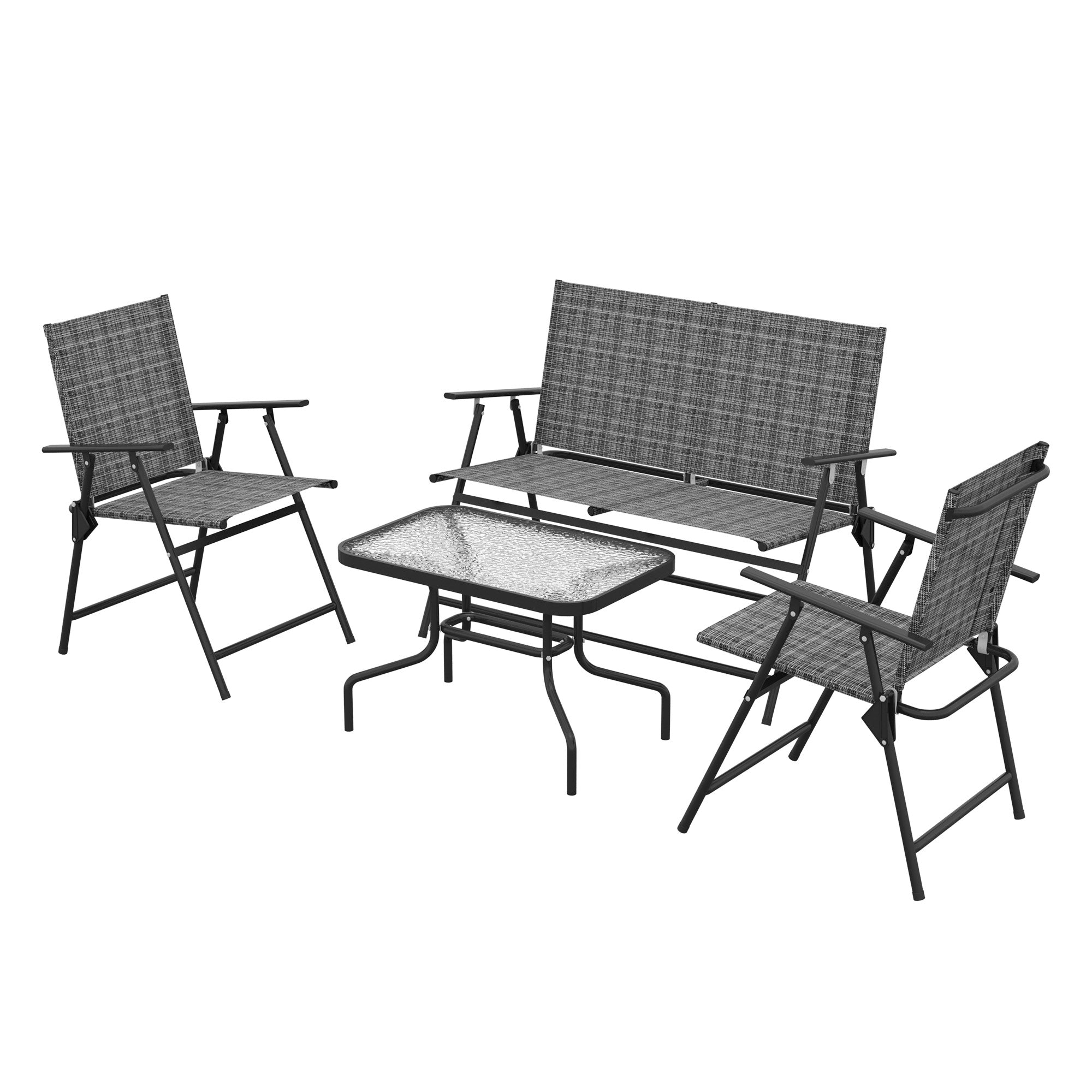4-Piece Patio Set, Grey, Steel, Foldable, Garden Furniture-DECOROLALA