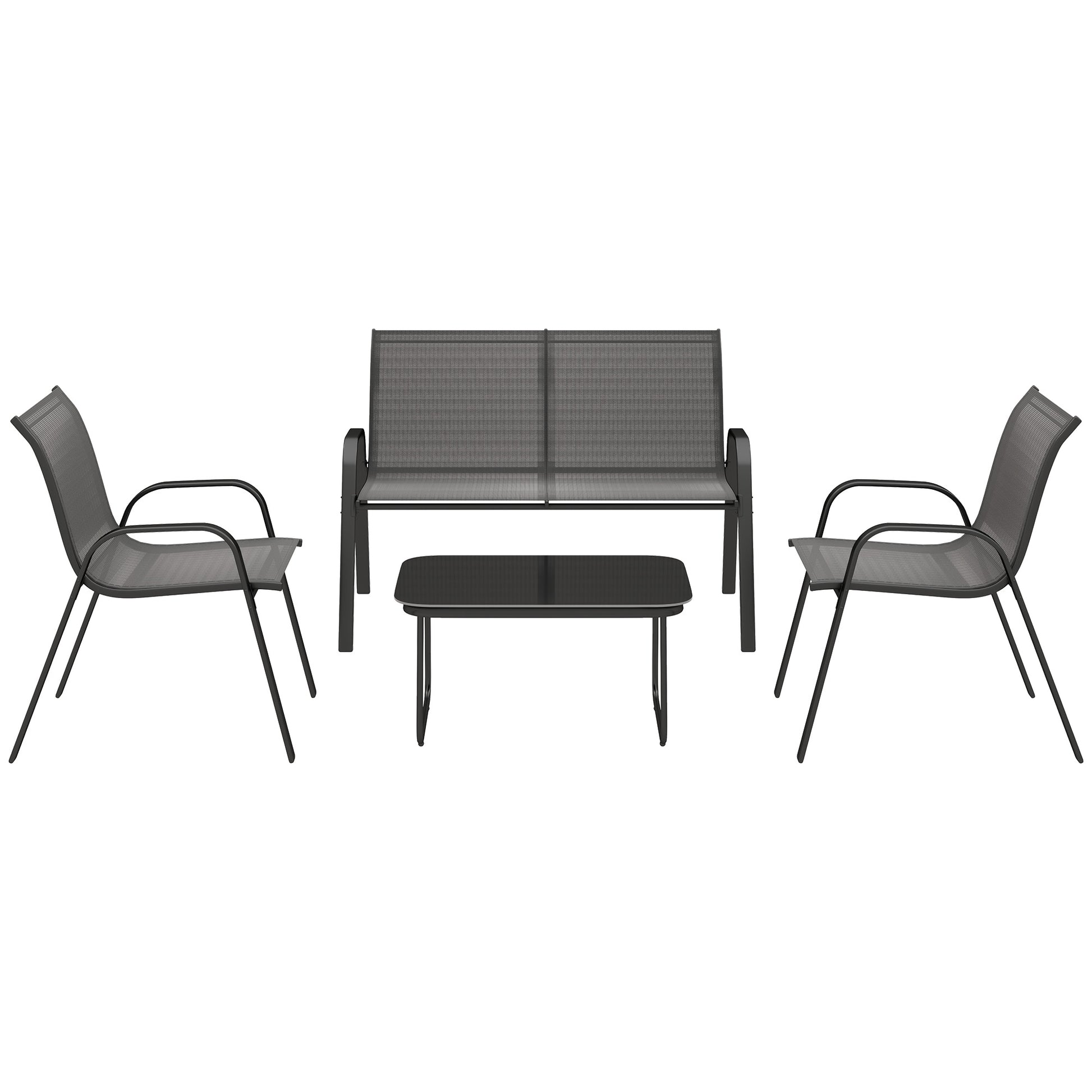 4 Piece Patio Set - Loveseat, 2 Chairs, Glass Table-DECOROLALA