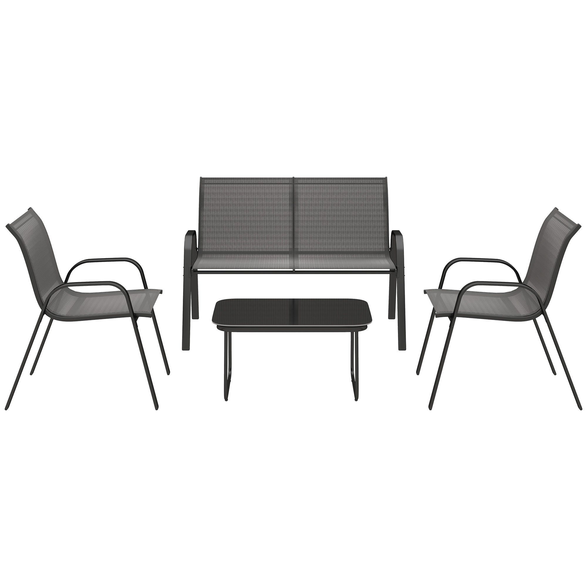 4 Piece Patio Set - Loveseat, 2 Chairs, Glass Table-DECOROLALA