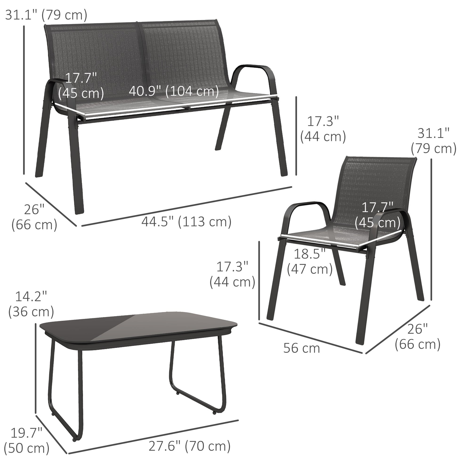 4 Piece Patio Set - Loveseat, 2 Chairs, Glass Table-DECOROLALA