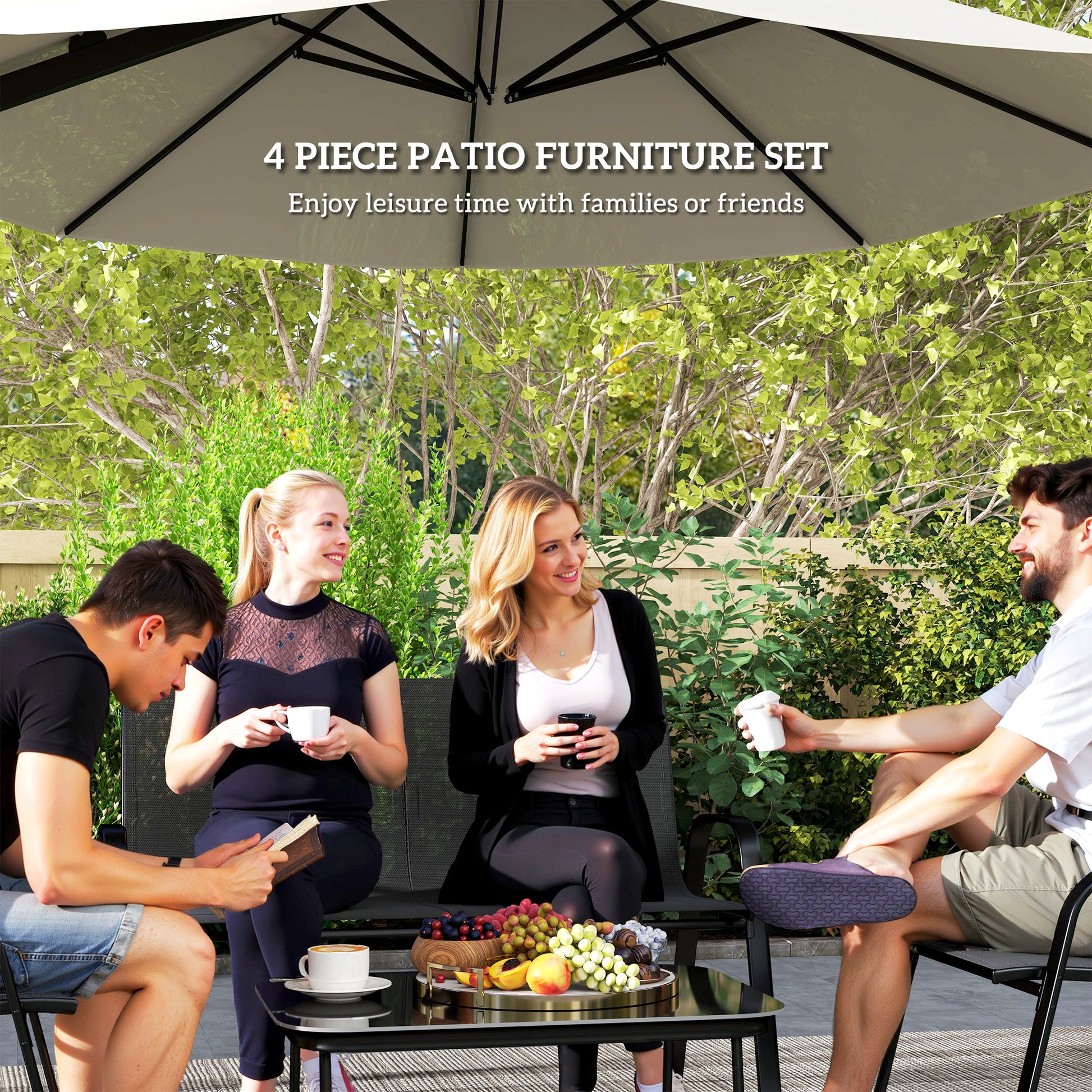 4 Piece Patio Set - Loveseat, 2 Chairs, Glass Table-DECOROLALA