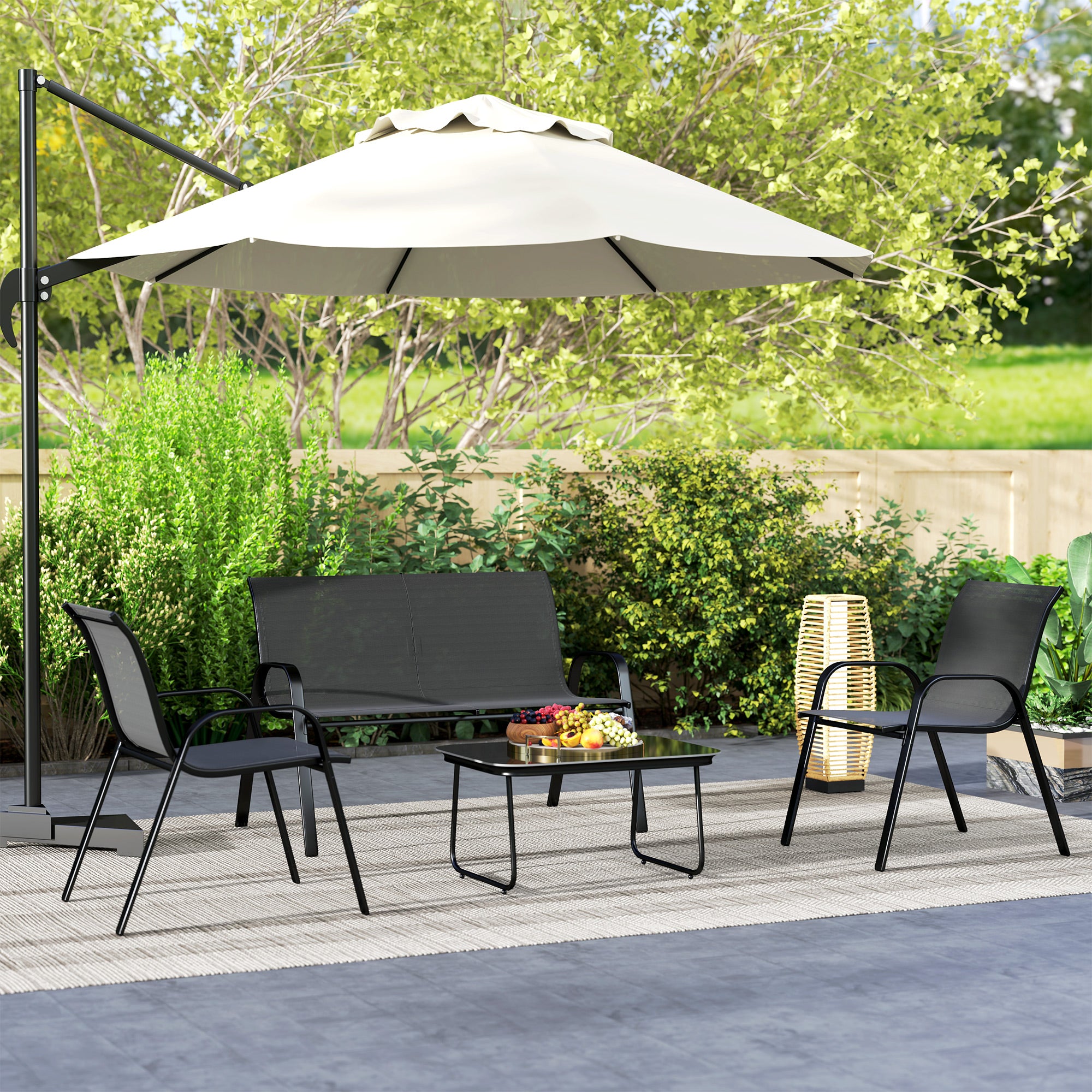 4 Piece Patio Set - Loveseat, 2 Chairs, Glass Table-DECOROLALA