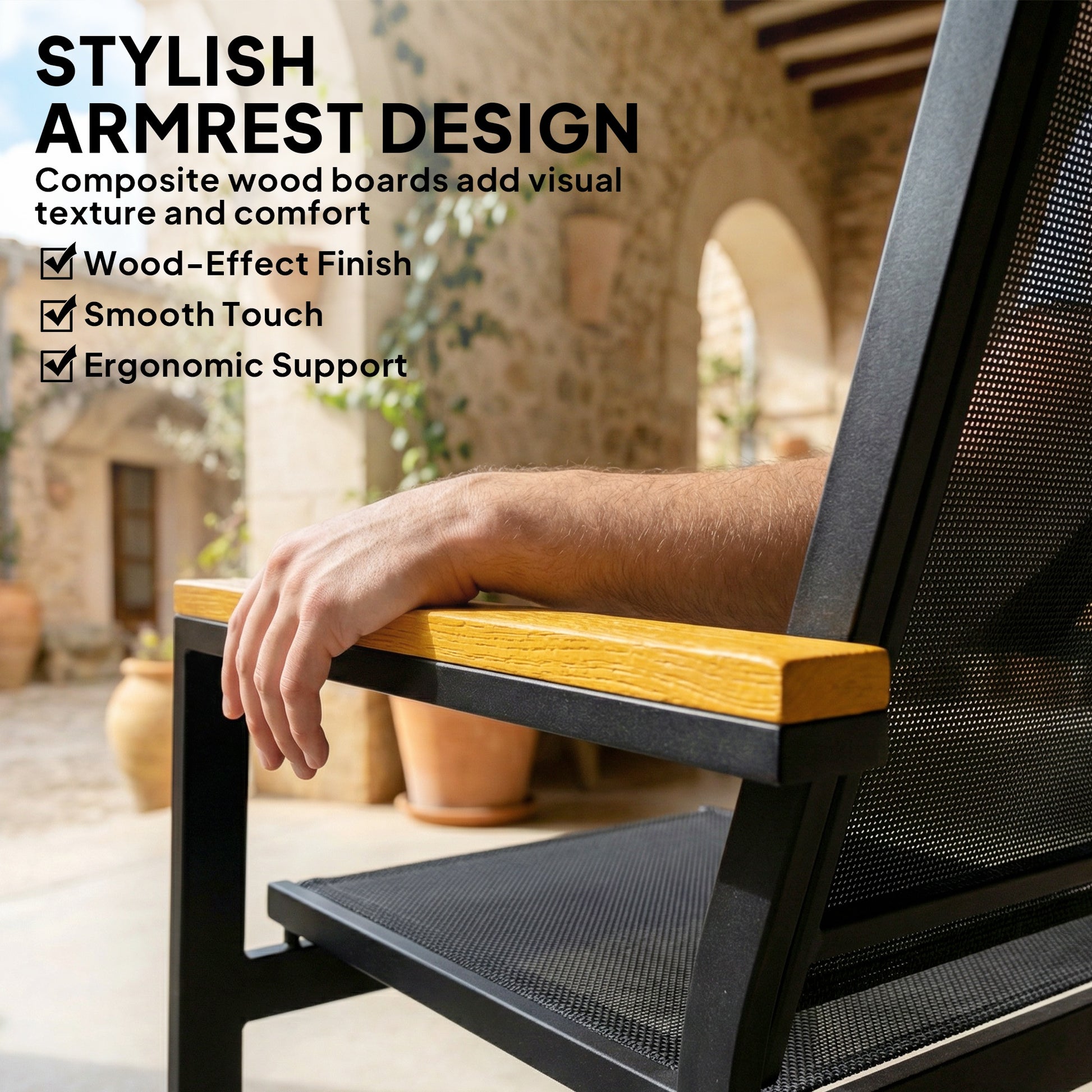 4 Piece Patio Set - Loveseat, 2 Chairs, Table Black-DECOROLALA