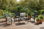 4 Piece Patio Set - Loveseat, 2 Chairs, Table Black-DECOROLALA