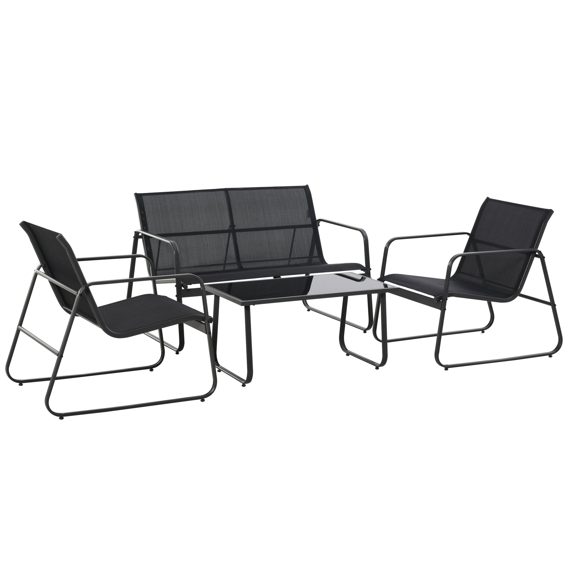 4 Piece Patio Set Loveseat Sofa 2 Armchairs Black-DECOROLALA