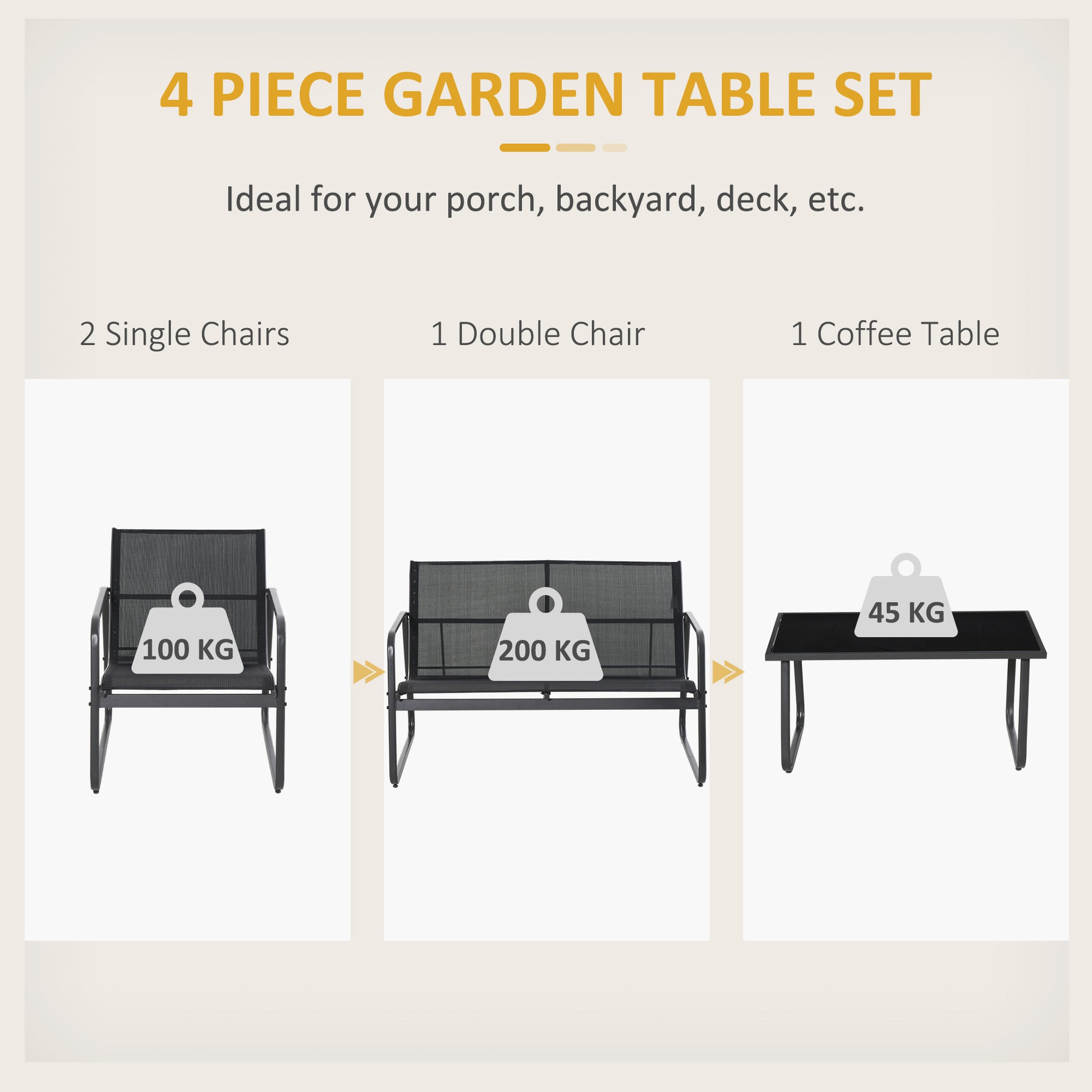 4 Piece Patio Set Loveseat Sofa 2 Armchairs Black-DECOROLALA