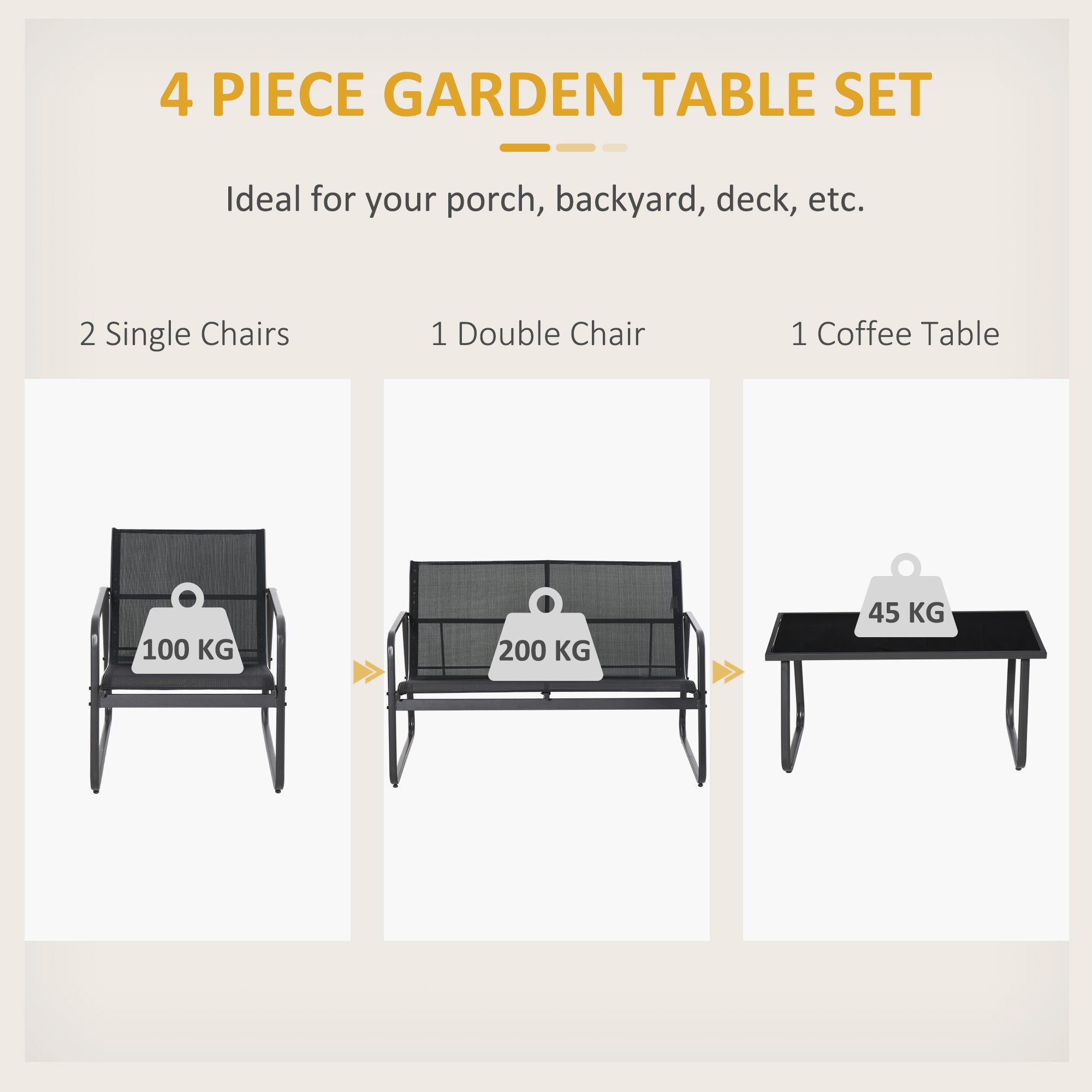 4 Piece Patio Set Loveseat Sofa 2 Armchairs Black-DECOROLALA