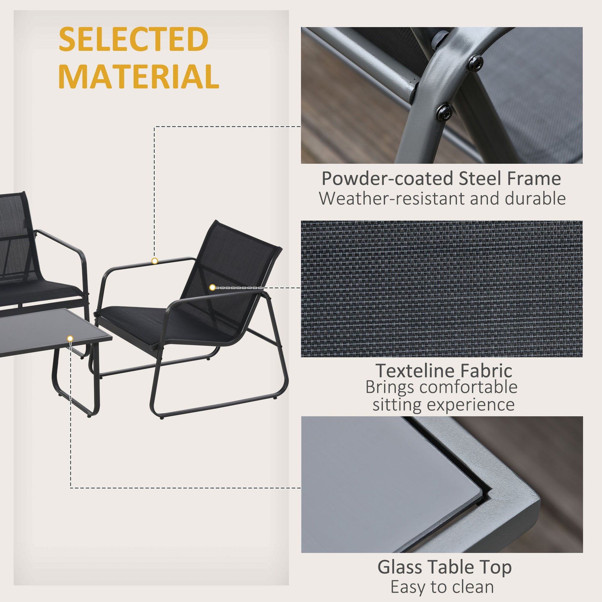 4 Piece Patio Set Loveseat Sofa 2 Armchairs Black-DECOROLALA