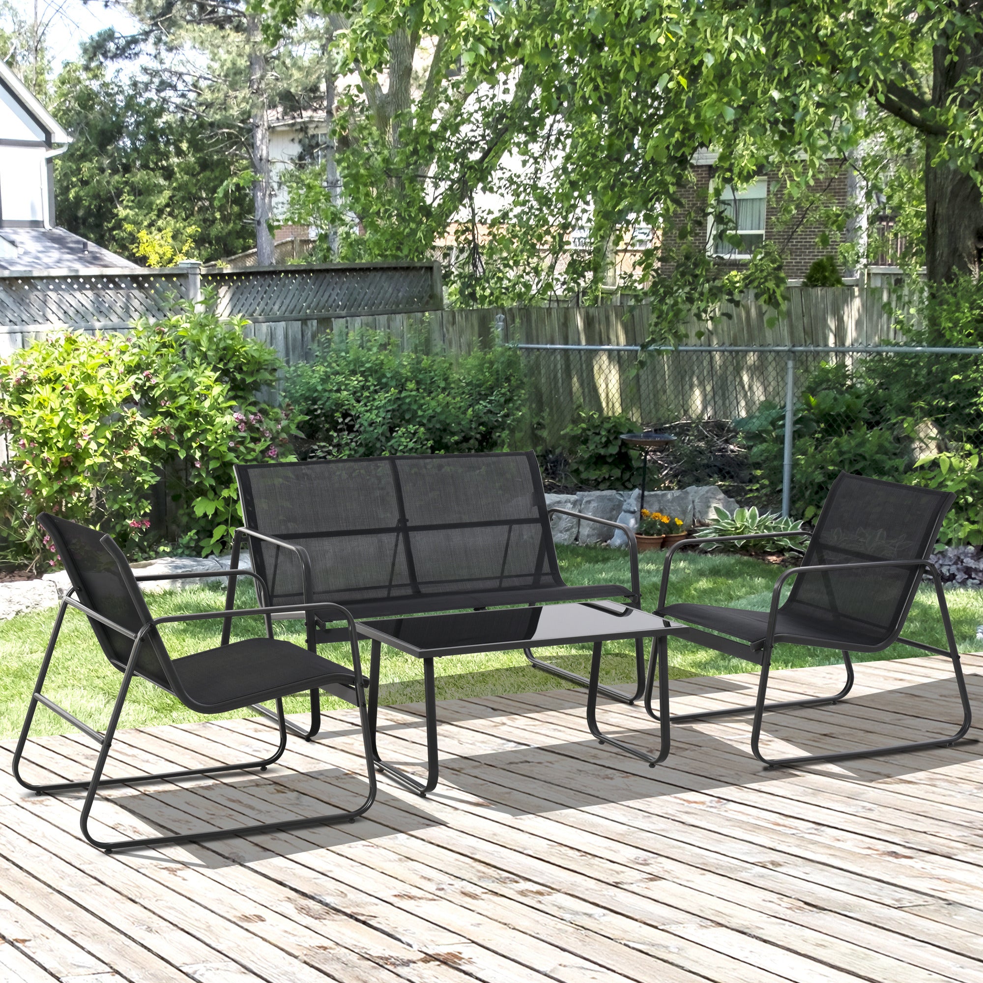 4 Piece Patio Set Loveseat Sofa 2 Armchairs Black-DECOROLALA