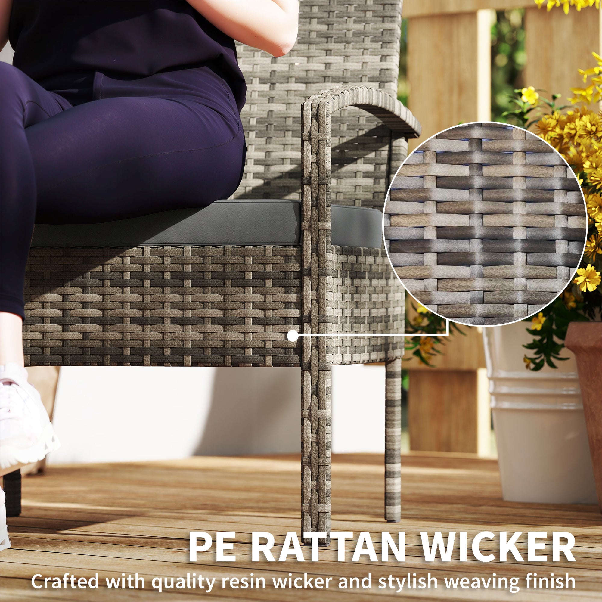 4-Piece Rattan Patio Furniture Set - Dark Grey Wicker-DECOROLALA