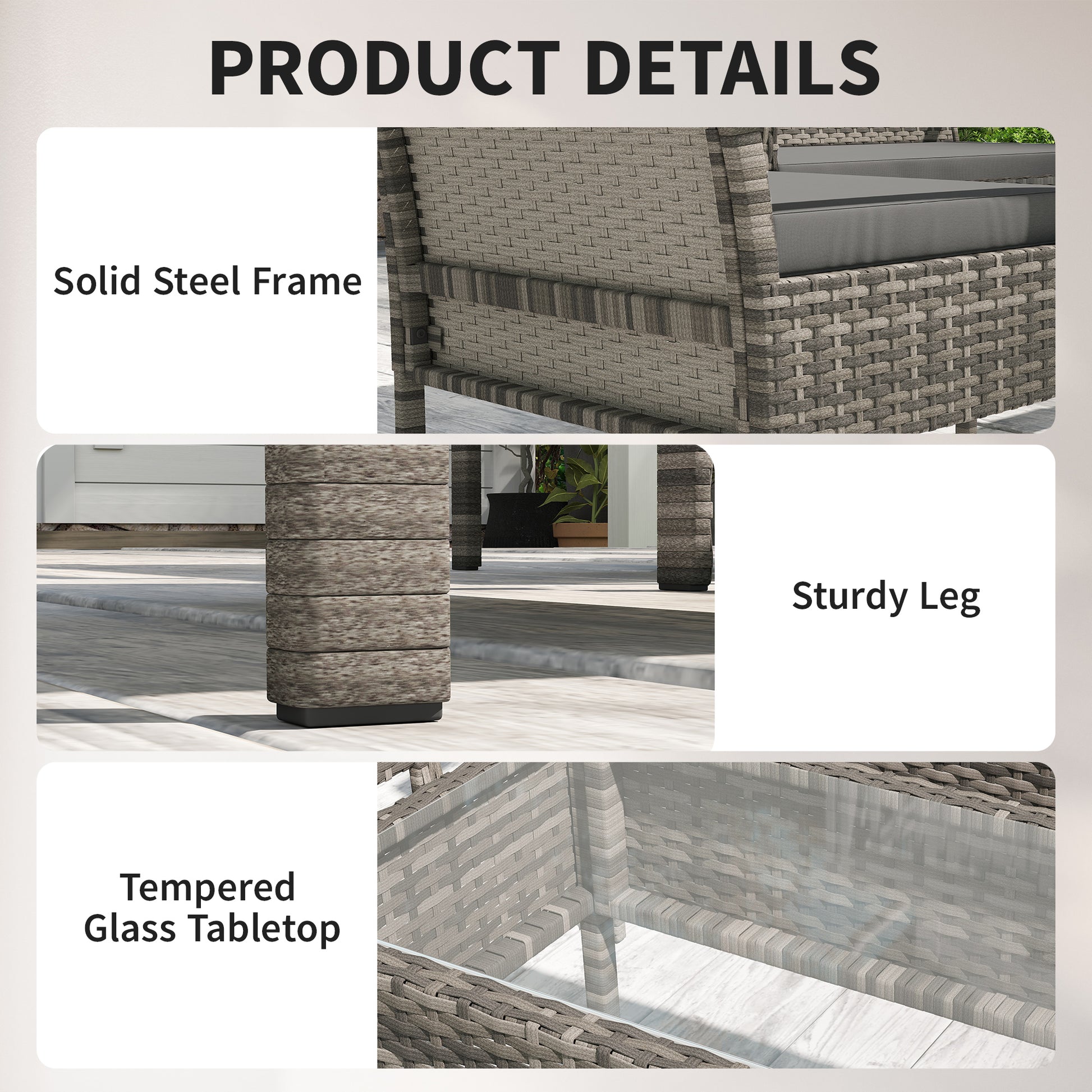 4-Piece Rattan Patio Furniture Set - Dark Grey Wicker-DECOROLALA