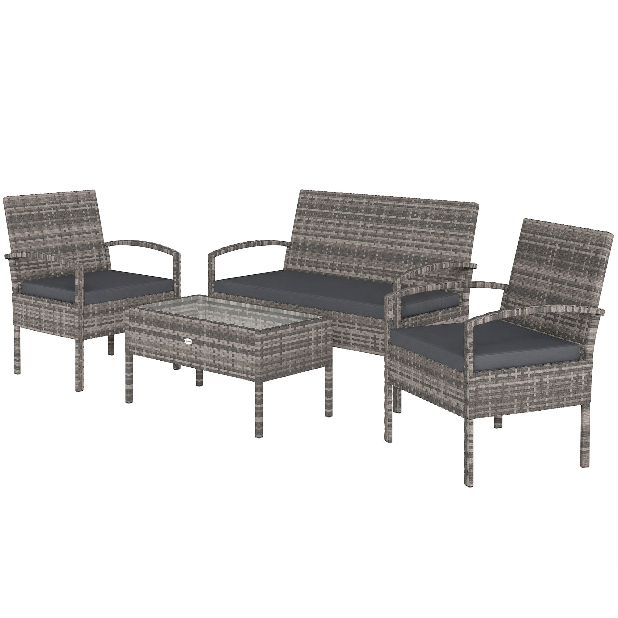 4-Piece Rattan Patio Furniture Set - Dark Grey Wicker-DECOROLALA