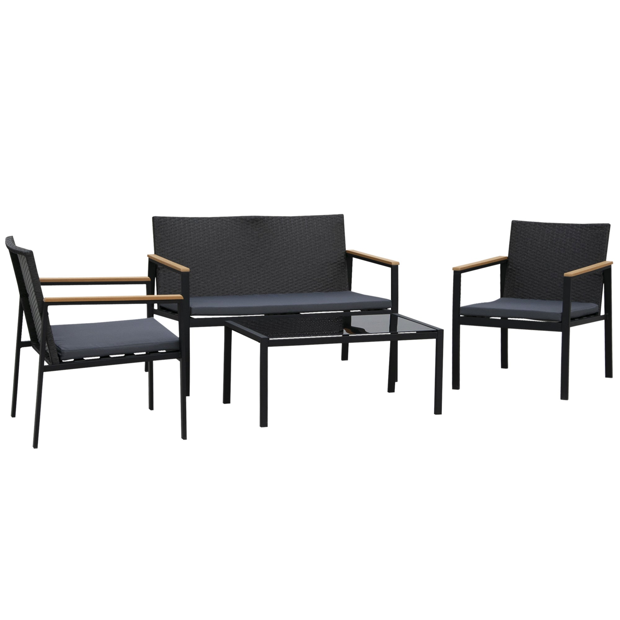 4-Piece Rattan Patio Furniture Set with Cushions Black-DECOROLALA