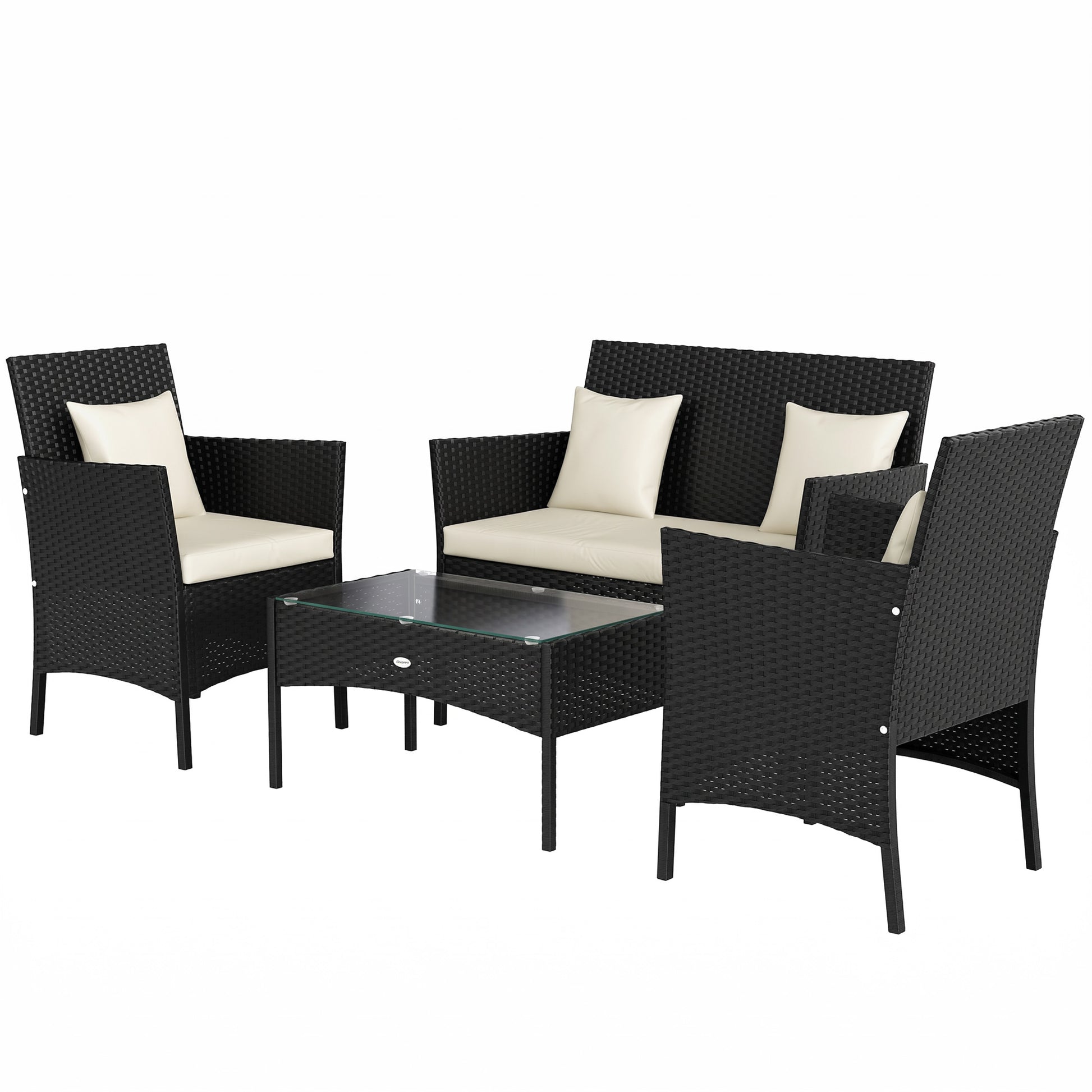 4-Piece Rattan Patio Set - Black & Cream-DECOROLALA