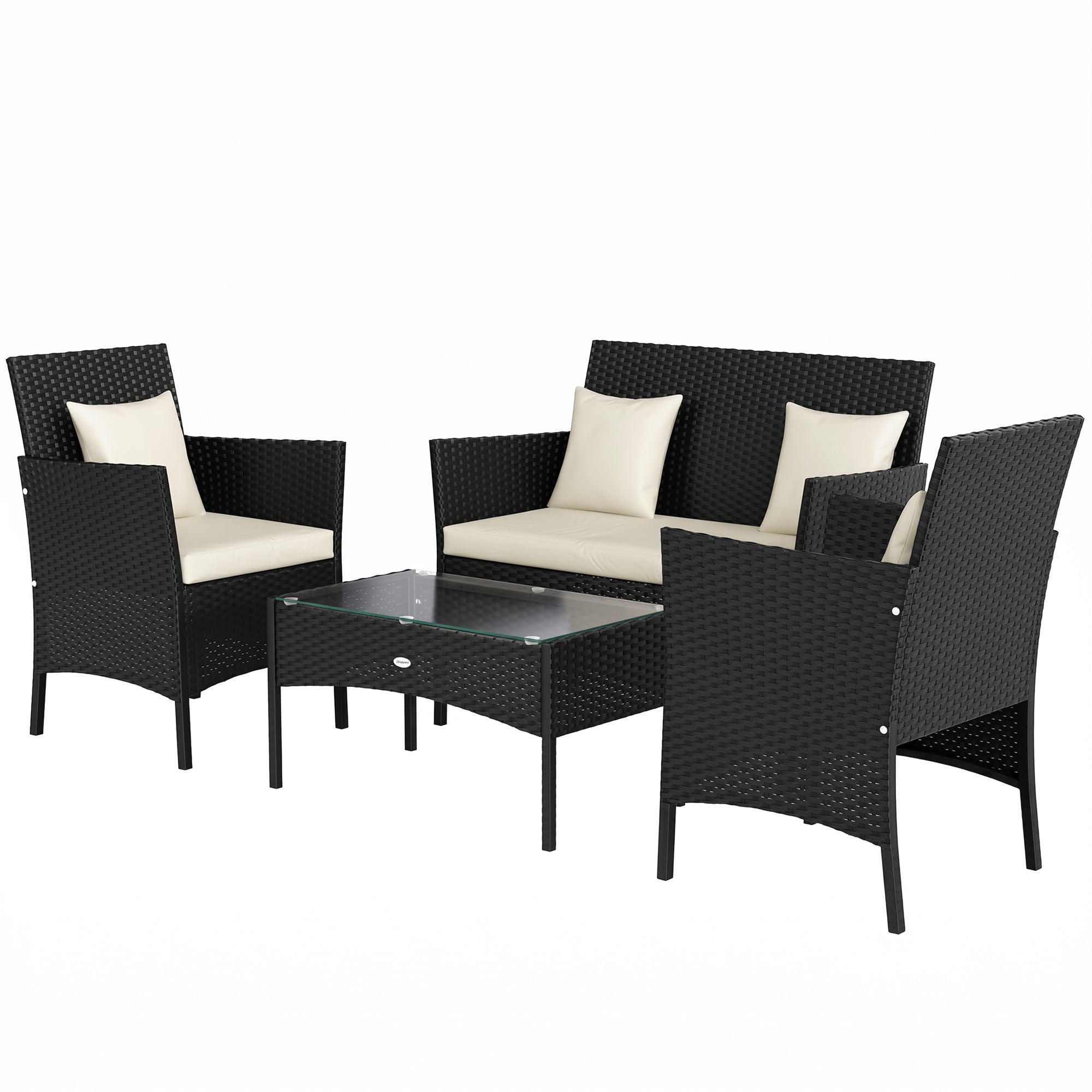 4-Piece Rattan Patio Set - Black & Cream-DECOROLALA