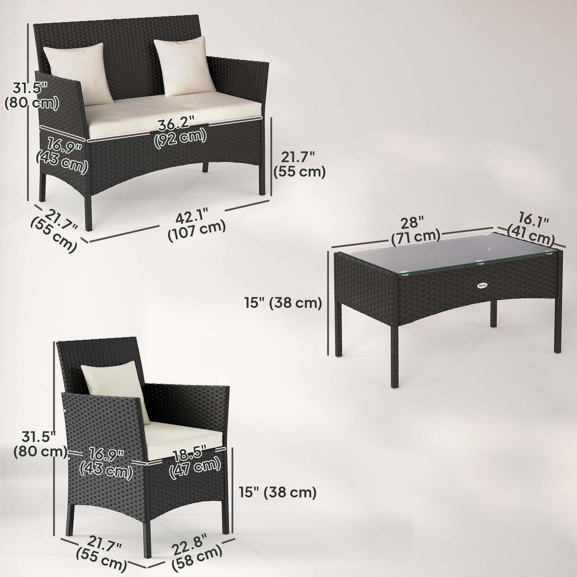 4-Piece Rattan Patio Set - Black & Cream-DECOROLALA