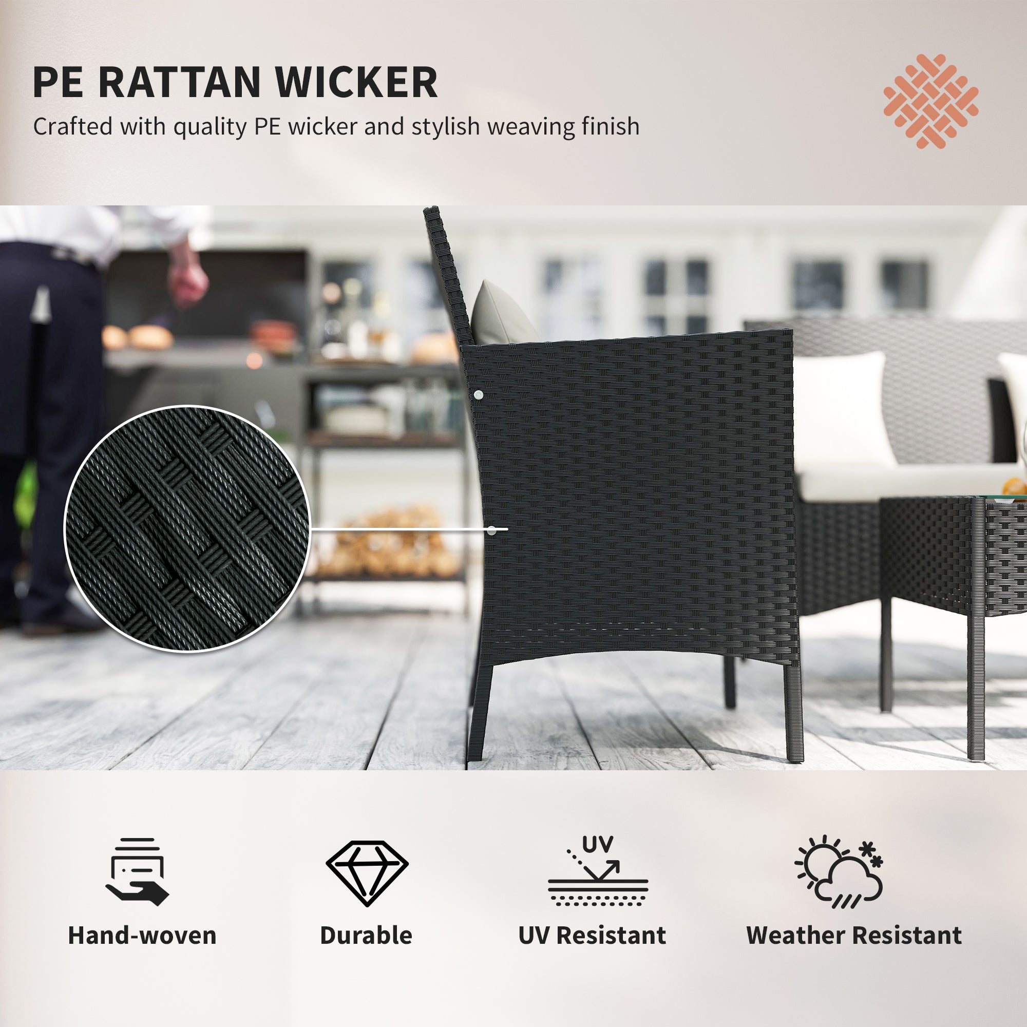 4-Piece Rattan Patio Set - Black & Cream-DECOROLALA