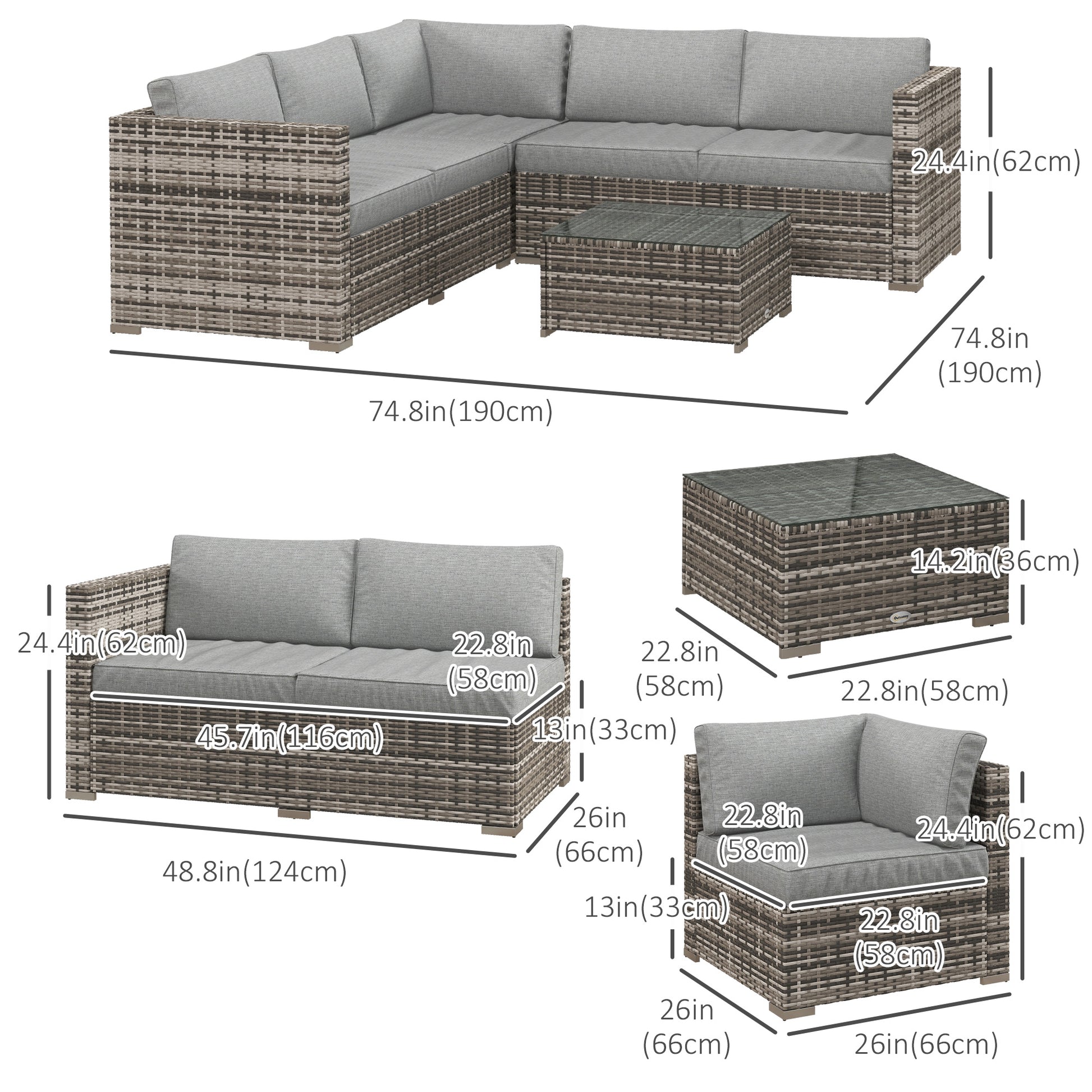 4-Piece Rattan Patio Set w/ Sofa Loveseats & Table-DECOROLALA