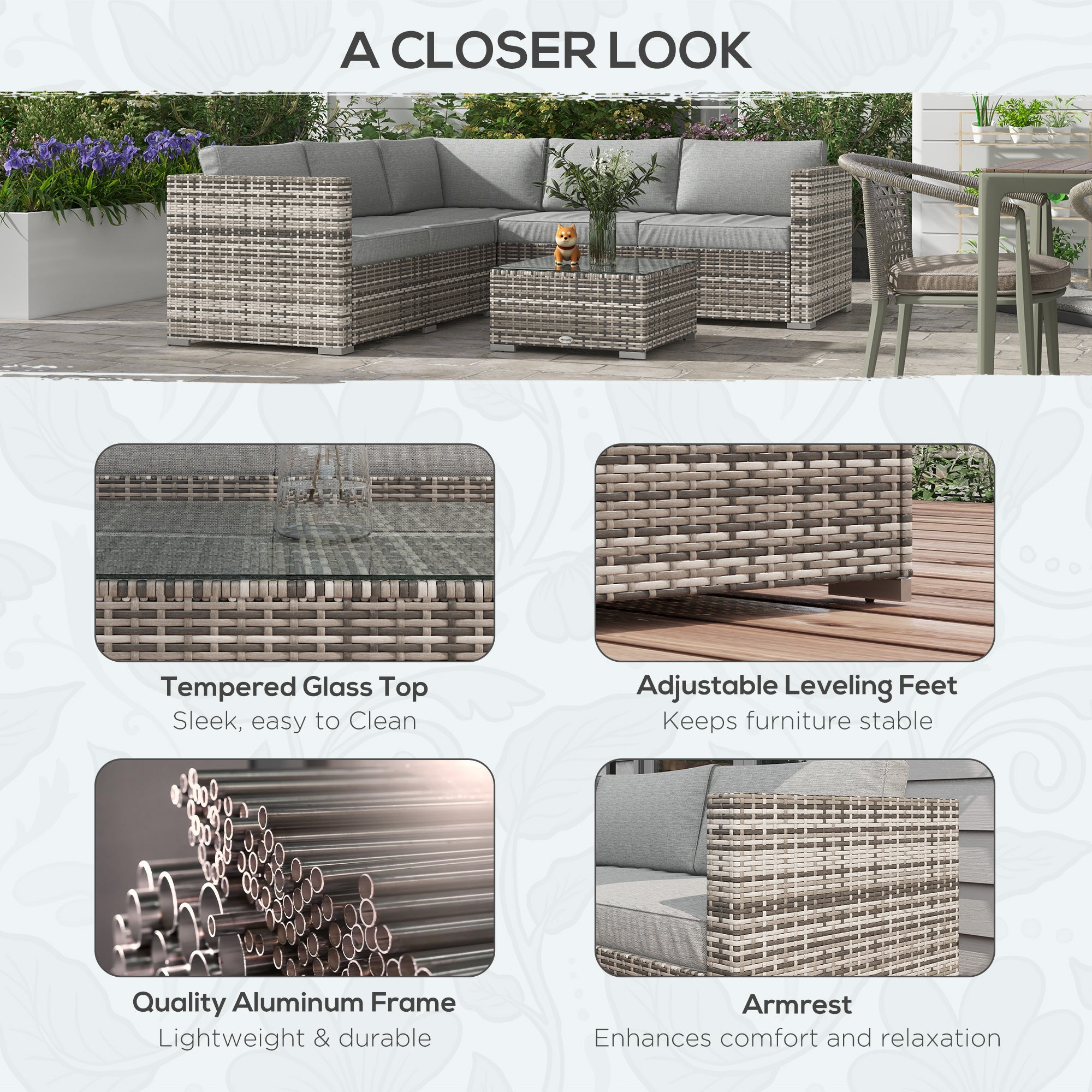 4-Piece Rattan Patio Set w/ Sofa Loveseats & Table-DECOROLALA