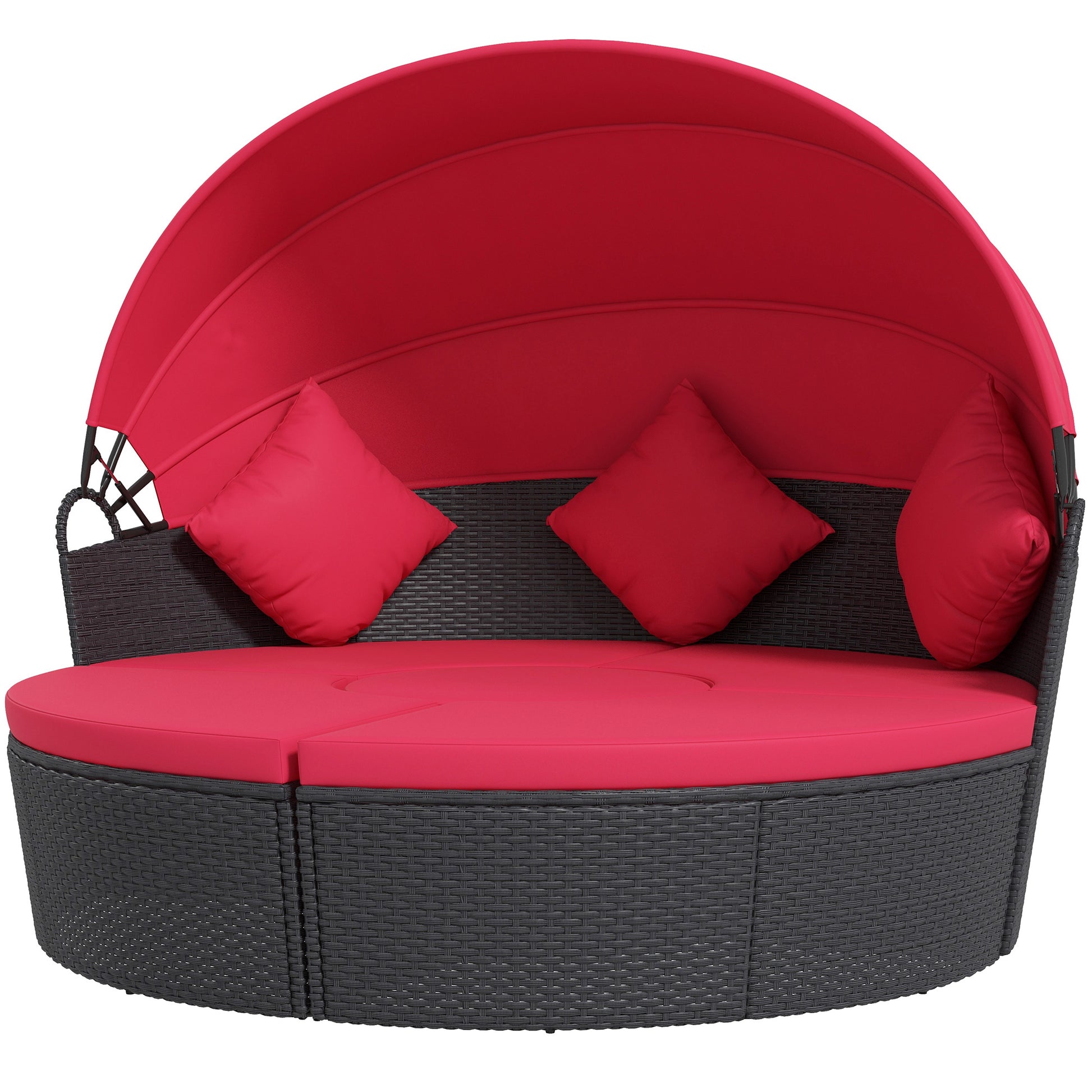 4-Piece Round Sofa Bed Outdoor Daybed Black Red-DECOROLALA
