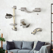 4-Piece Wall-Mounted Cat Shelf Set with Hammock & Ladder - Grey-Cats-DECOROLALA