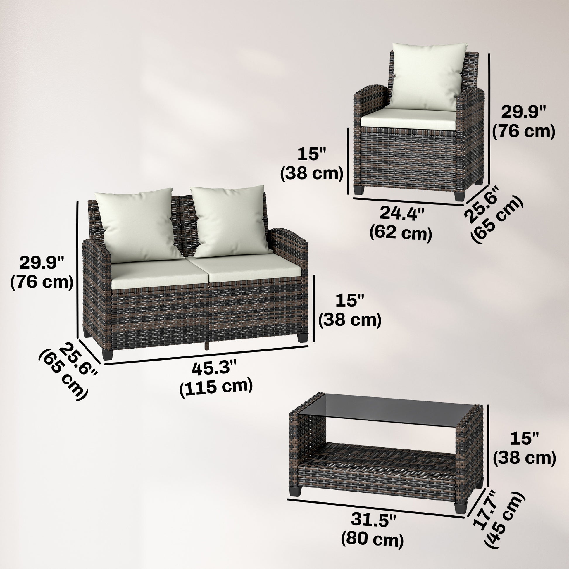 4-Piece Wicker Patio Furniture Set - Beige/Brown-DECOROLALA