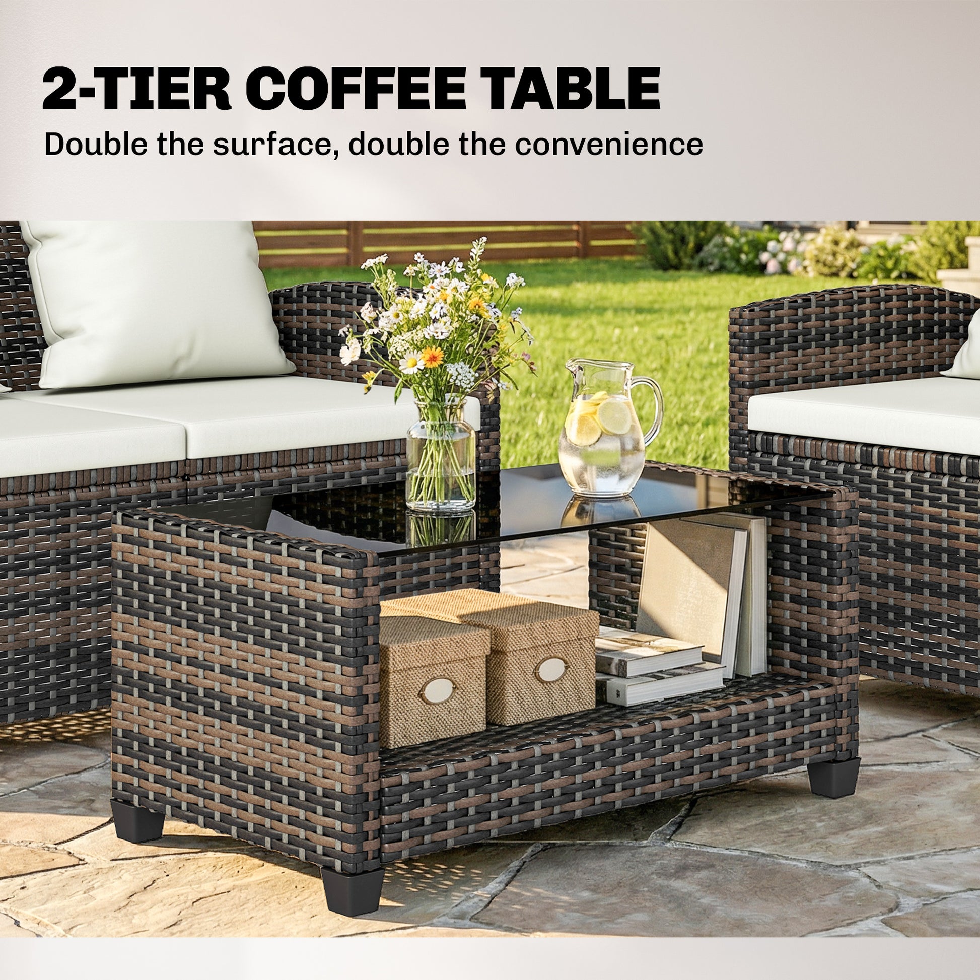 4-Piece Wicker Patio Furniture Set - Beige/Brown-DECOROLALA