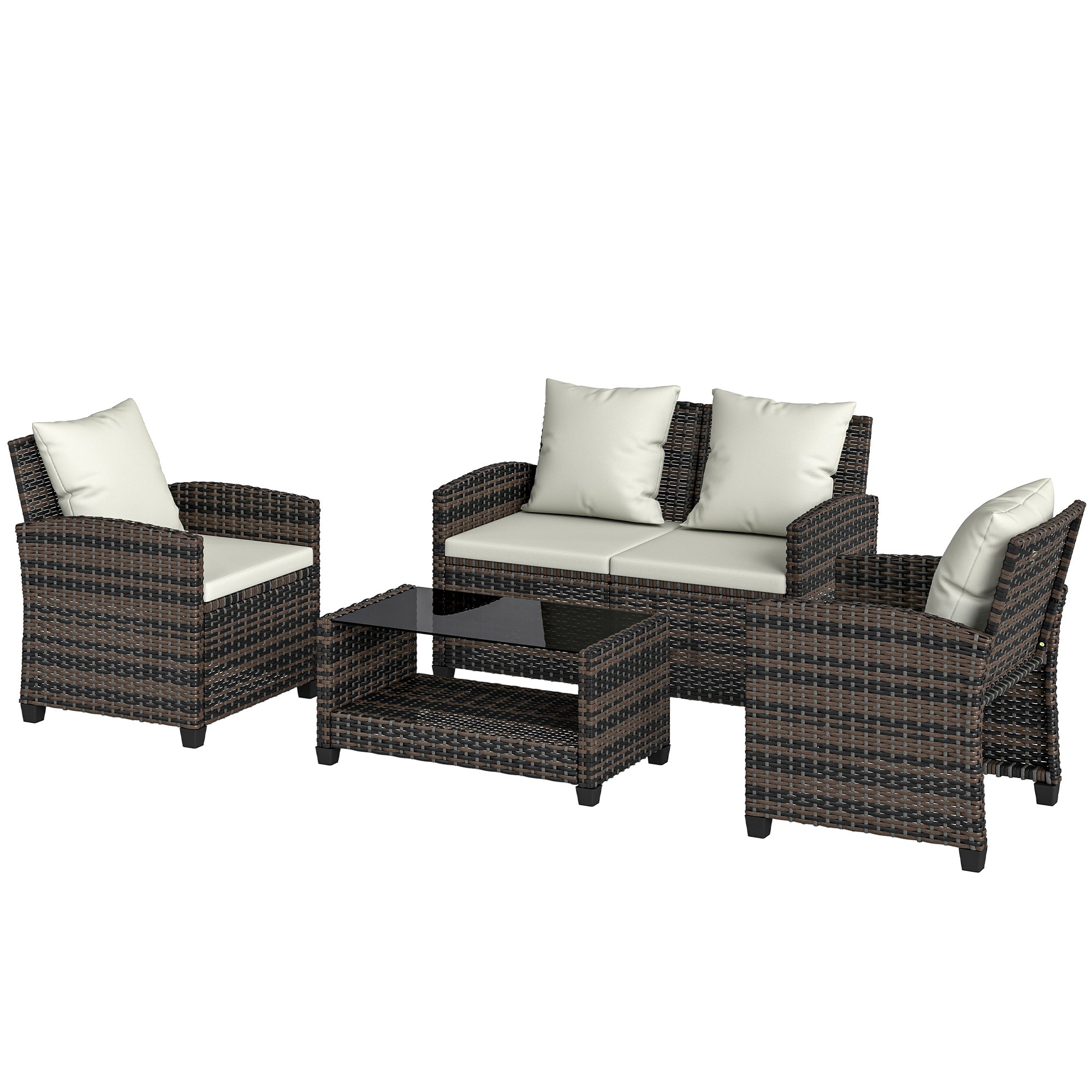 4-Piece Wicker Patio Furniture Set - Beige/Brown-DECOROLALA