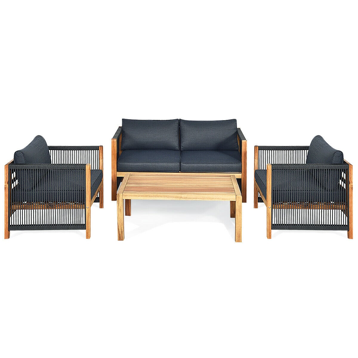 4 Pieces Acacia Wood Outdoor Patio Furniture Set-Patio Conversation Sets-DECOROLALA