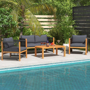 4 Pieces Acacia Wood Outdoor Patio Furniture Set-Patio Conversation Sets-DECOROLALA