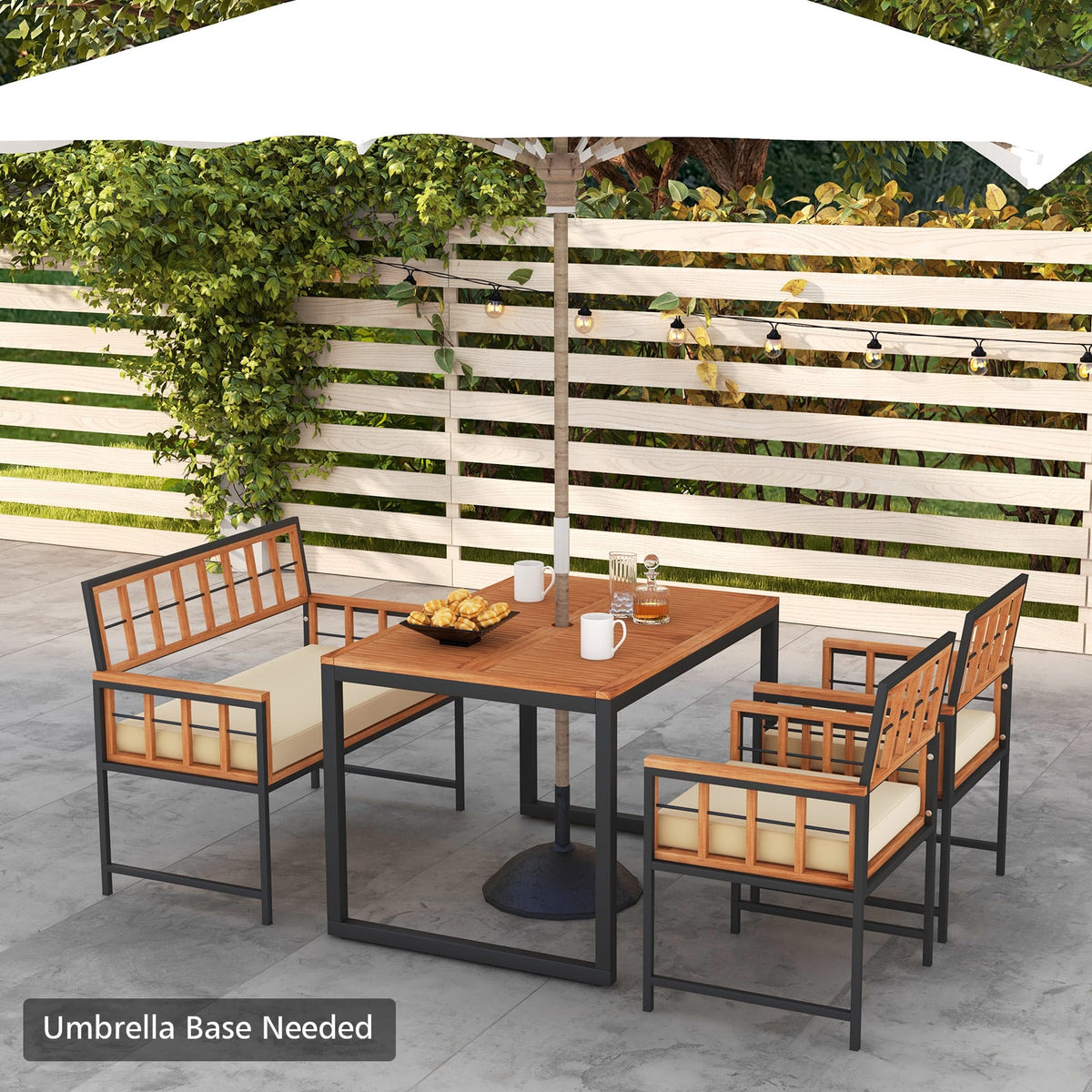 4 Pieces Acacia Wood Patio Dining Set with 1 Rectangular Table-Patio Dining Sets-DECOROLALA