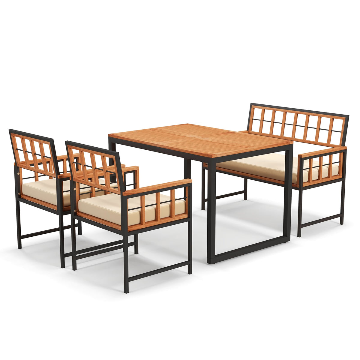 4 Pieces Acacia Wood Patio Dining Set with 1 Rectangular Table-Patio Dining Sets-DECOROLALA