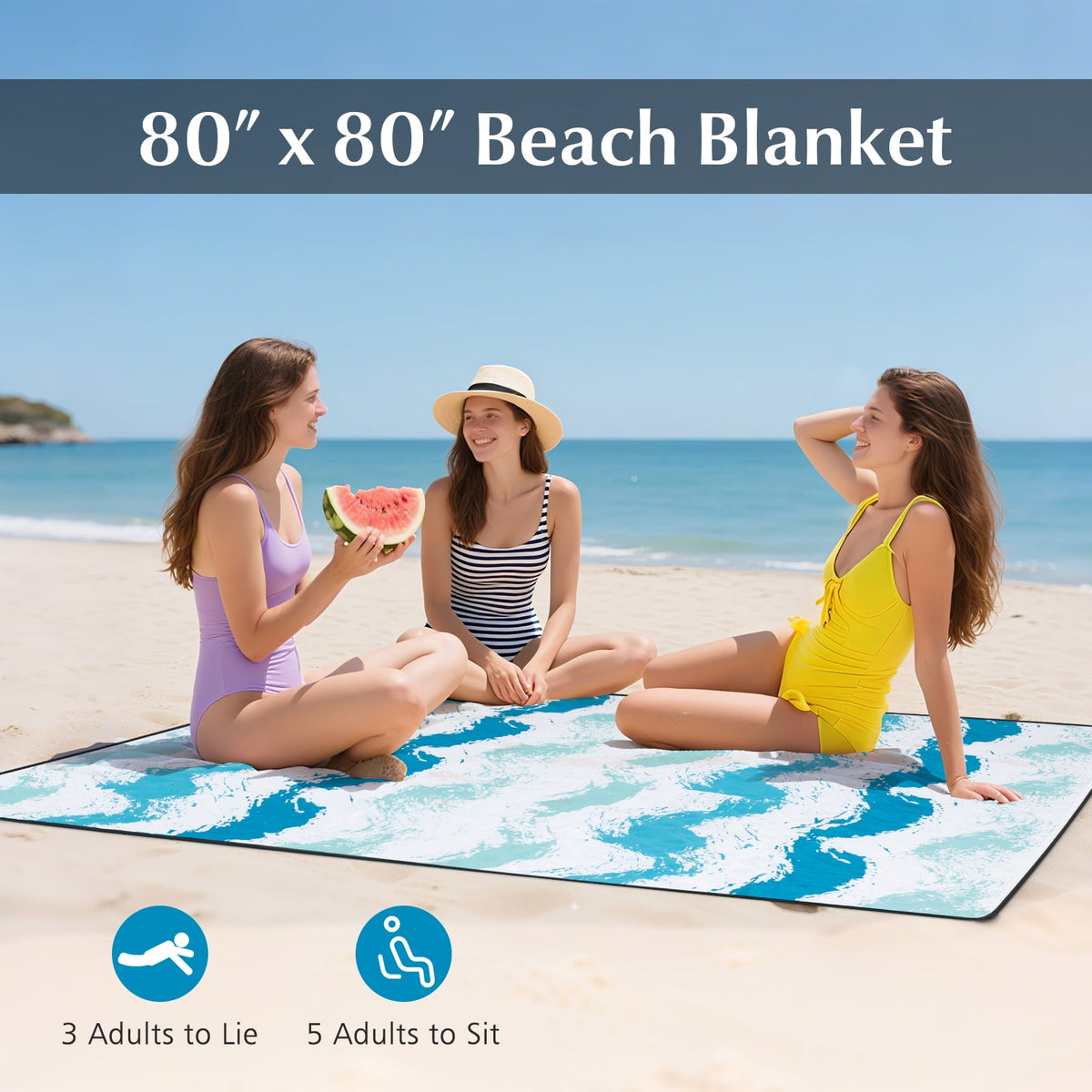 4 Pieces Beach Umbrella Set with 2 Foldable Chairs and Picnic Blanket-Blue-Outdoor Umbrellas-DECOROLALA