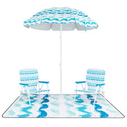 4 Pieces Beach Umbrella Set with 2 Foldable Chairs and Picnic Blanket-Blue-Outdoor Umbrellas-DECOROLALA