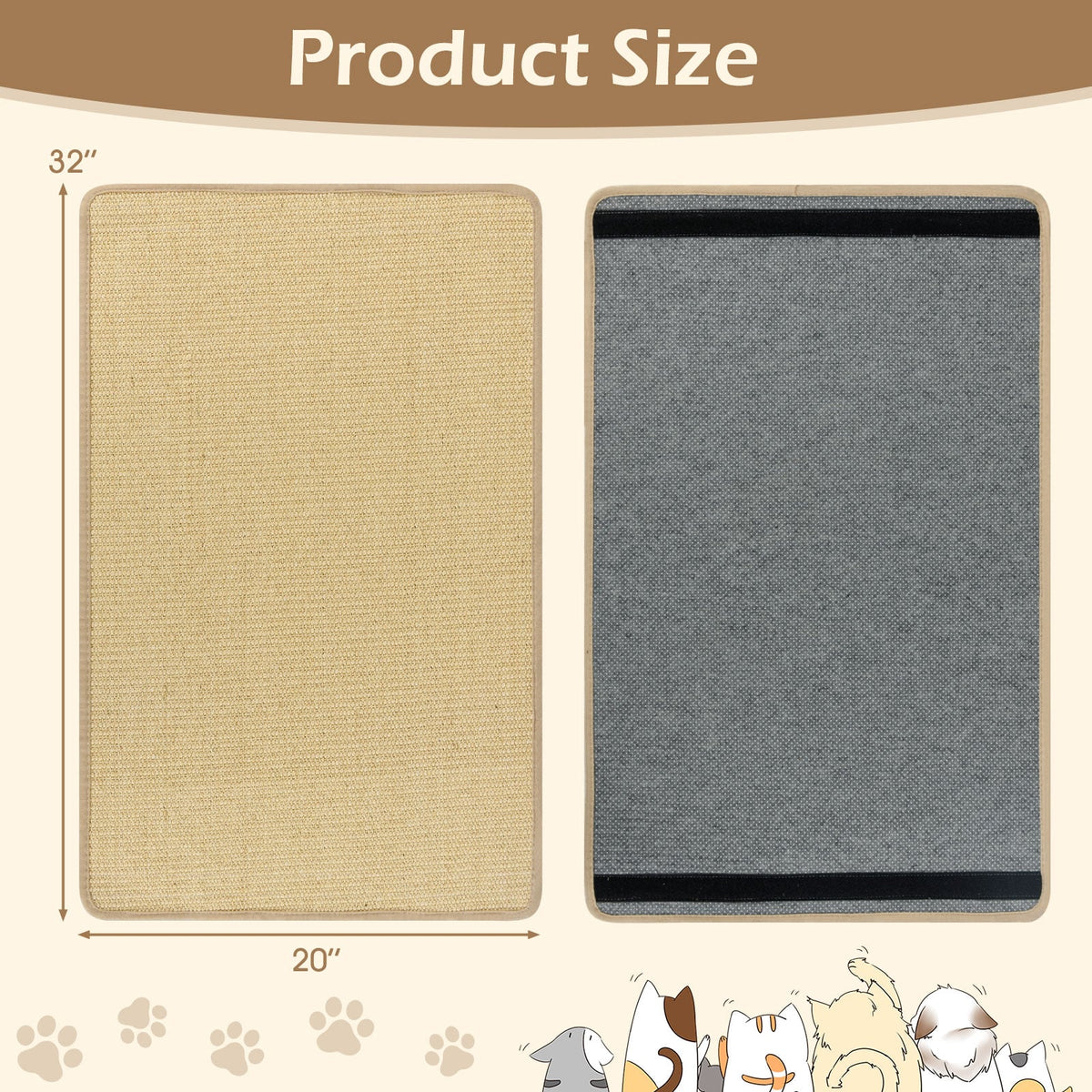 4 Pieces Cat Scratcher Mat Set 32 x 20 Inch Pads for Cats-Cat Trees & Scratchers-DECOROLALA