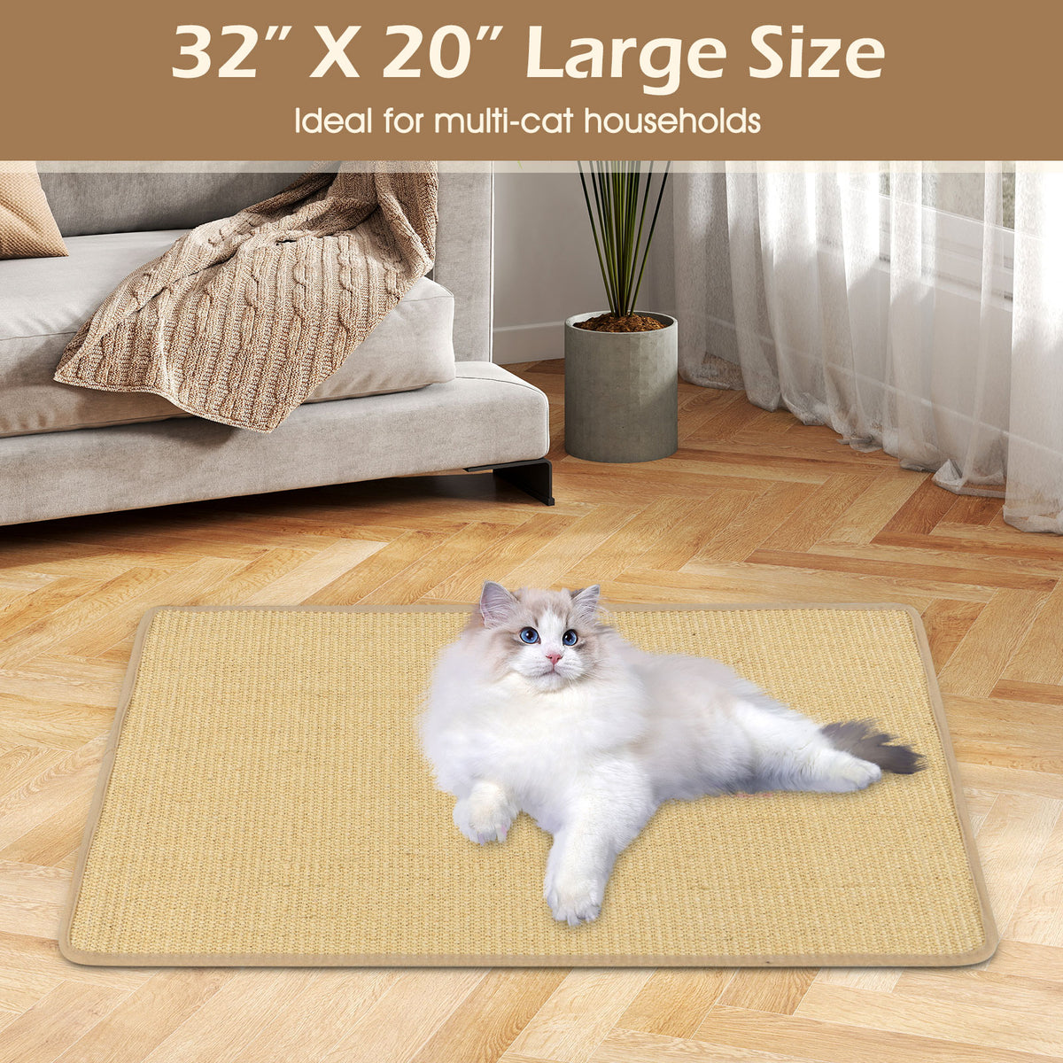 4 Pieces Cat Scratcher Mat Set 32 x 20 Inch Pads for Cats-Cat Trees & Scratchers-DECOROLALA